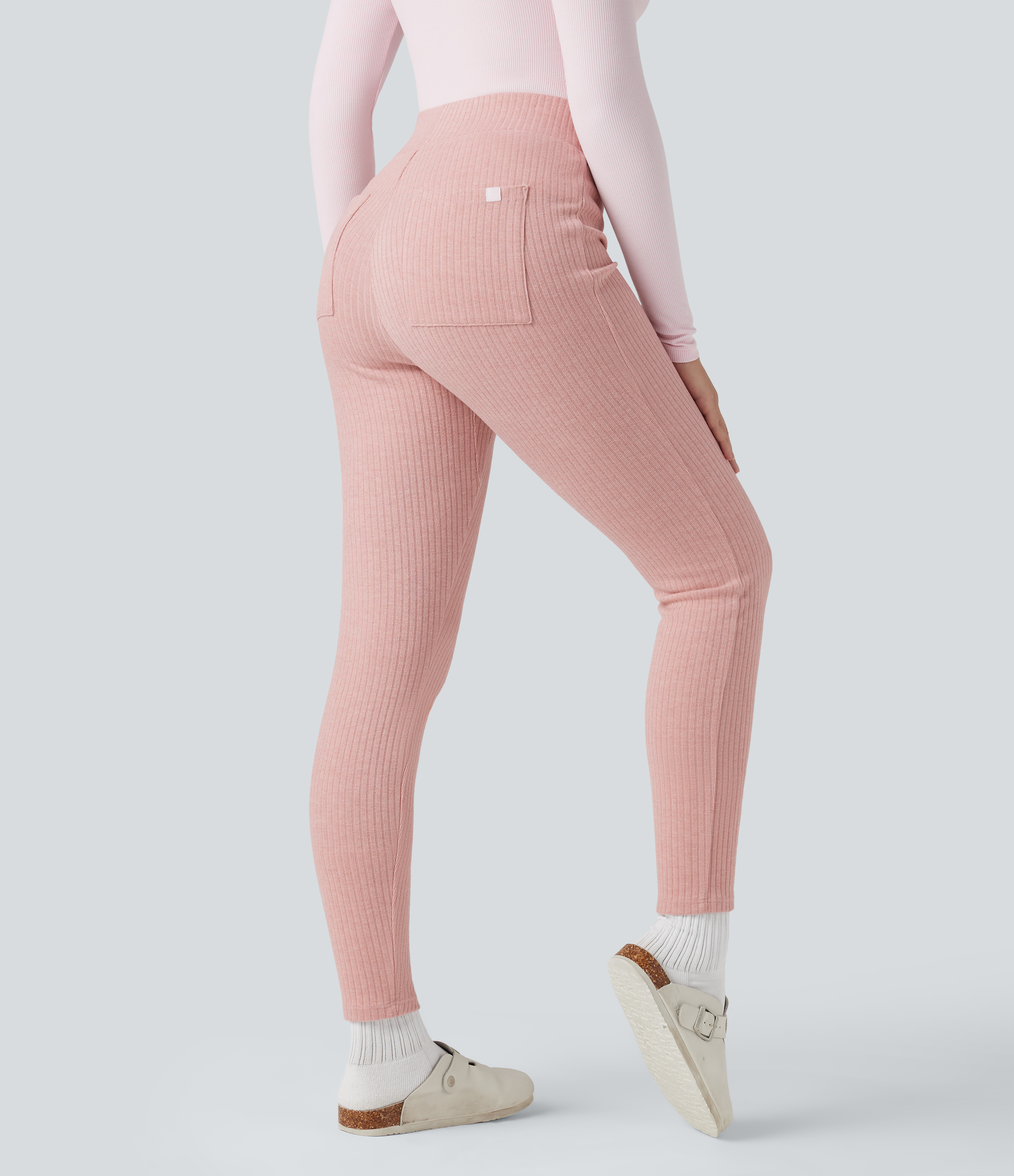 Ribbed Knit High-waisted Lounging 7/8 Legging with Pockets