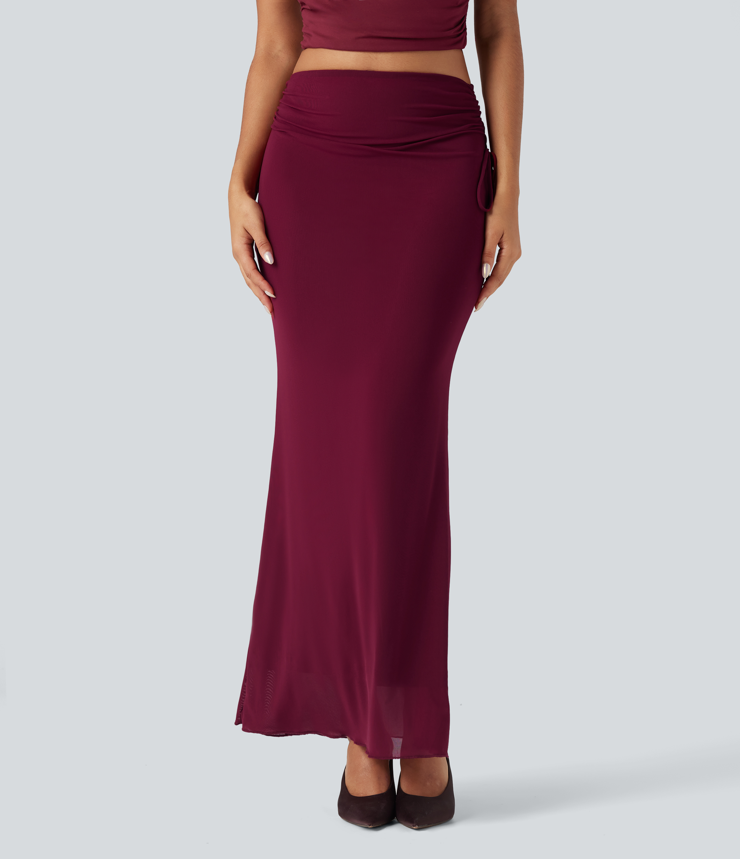 High Waisted Lace Up Bodycon Maxi Skirt