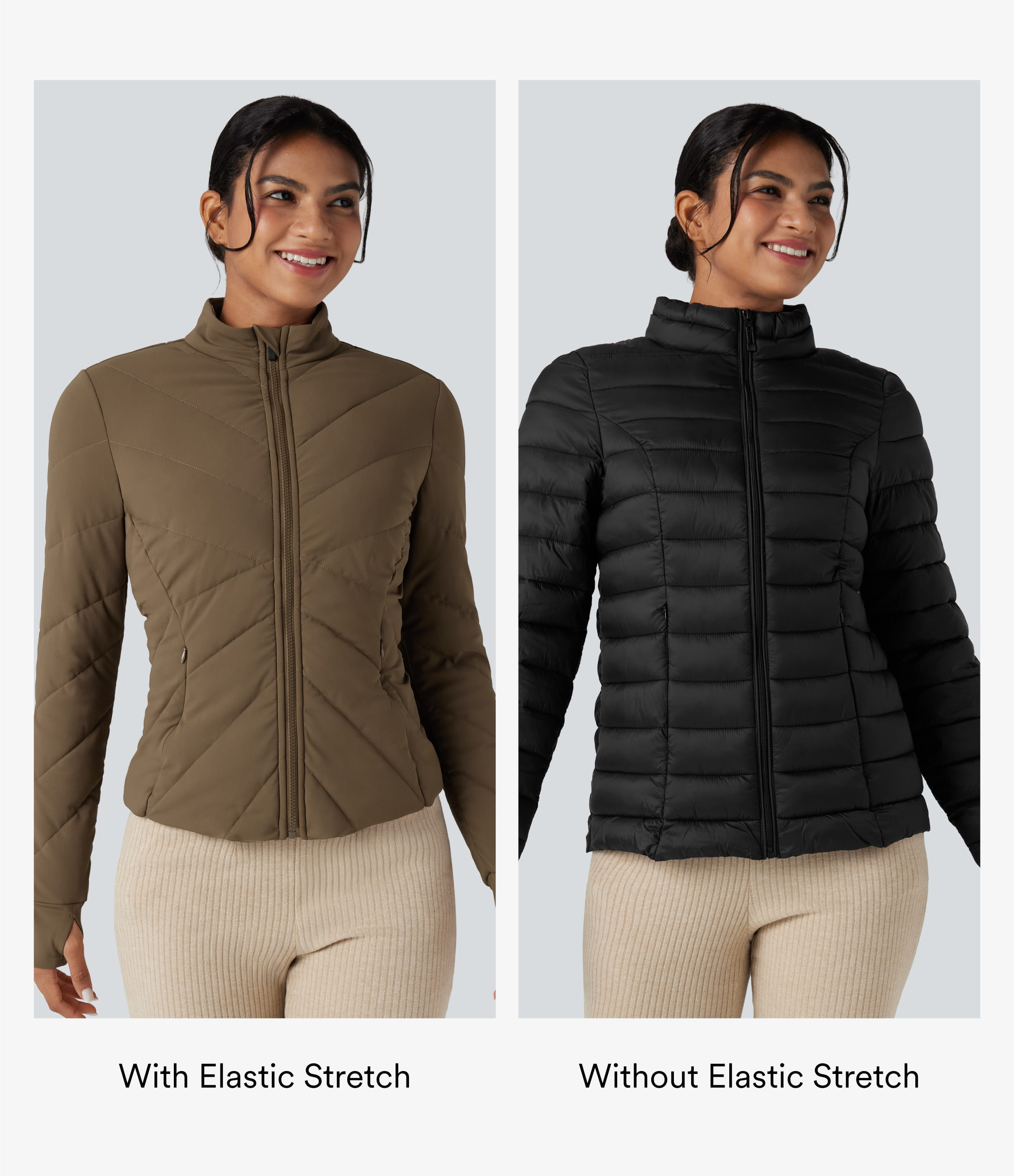 Chestnut Brown PuffFlex - Lässige Steppjacke mit Stehkragen, Seitentaschen, langen Ärmeln und Daumenlöchern / 2