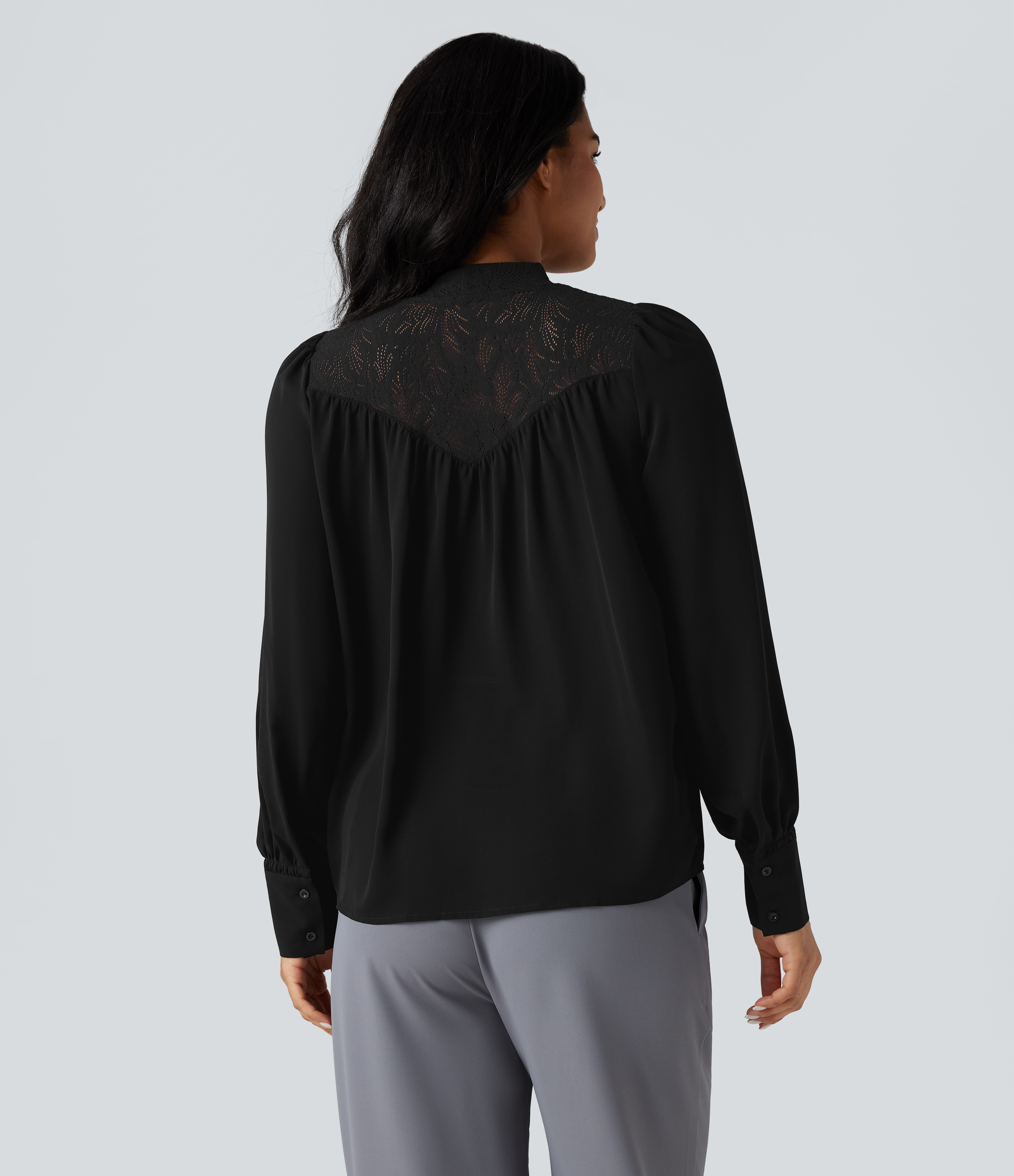 Black Chemise tailleur col montant dentelle contrastante manches longues / 2