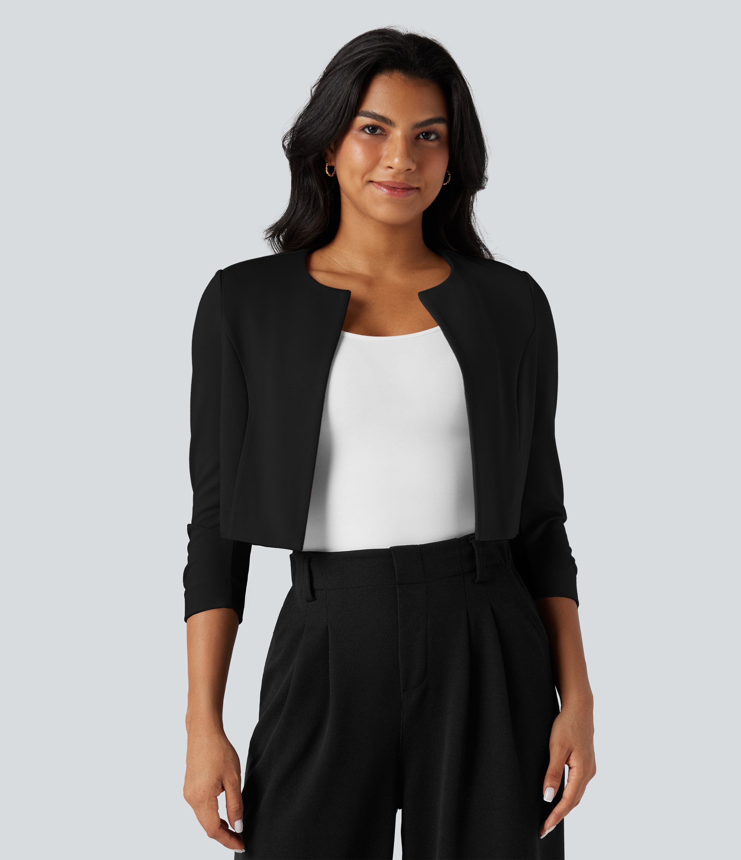 Kurzer Arbeits-Blazer mit Rundhalsausschnitt und 3/4-Ärmeln