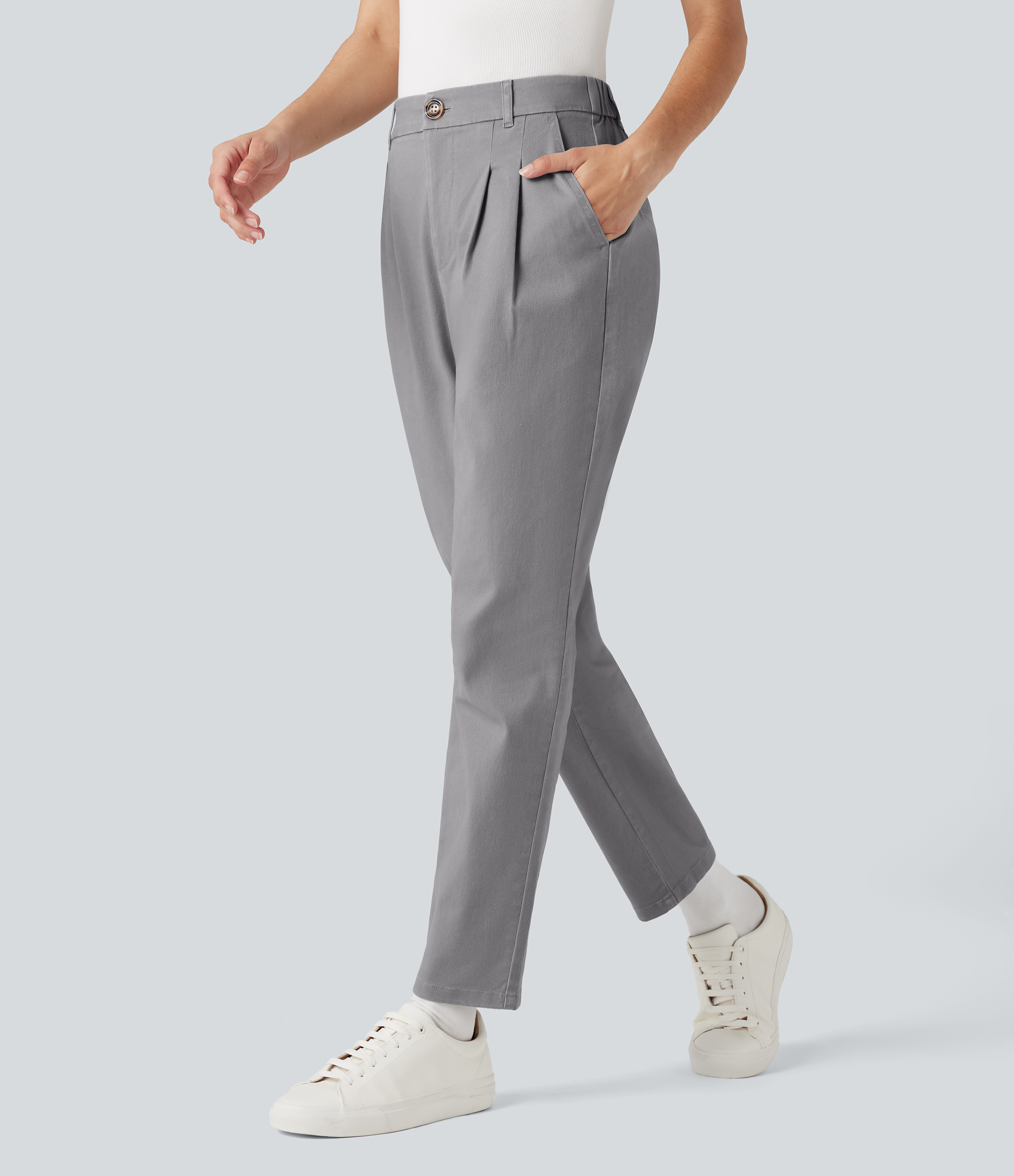 Gull High Waisted Slim Casual Chino Cotton Trousers with Pockets / 2