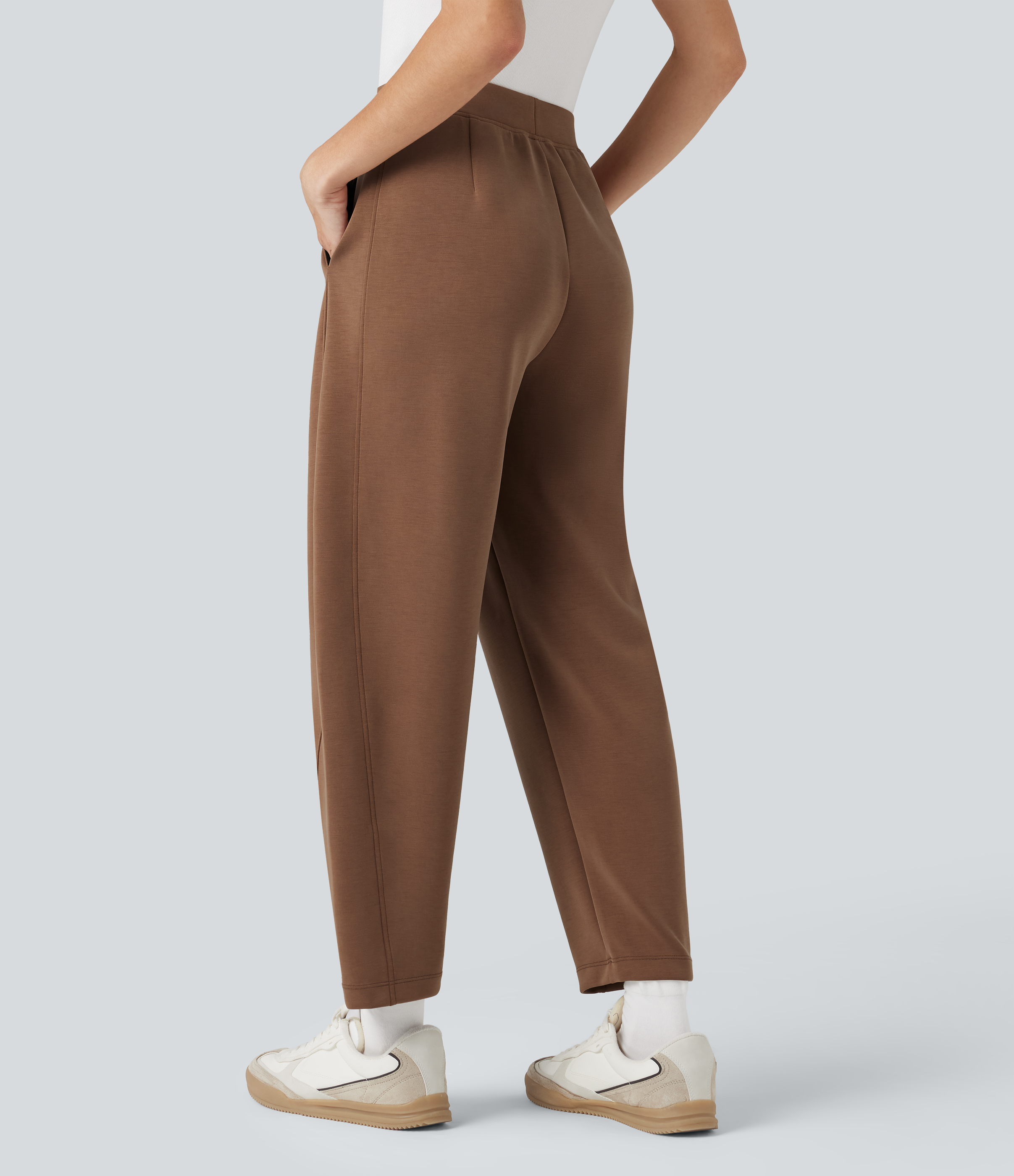 Pecan Pie SpacerTek™ High-waisted Relaxed Fit Casual Barrel Leg 7/8 Trousers with Pockets / 2