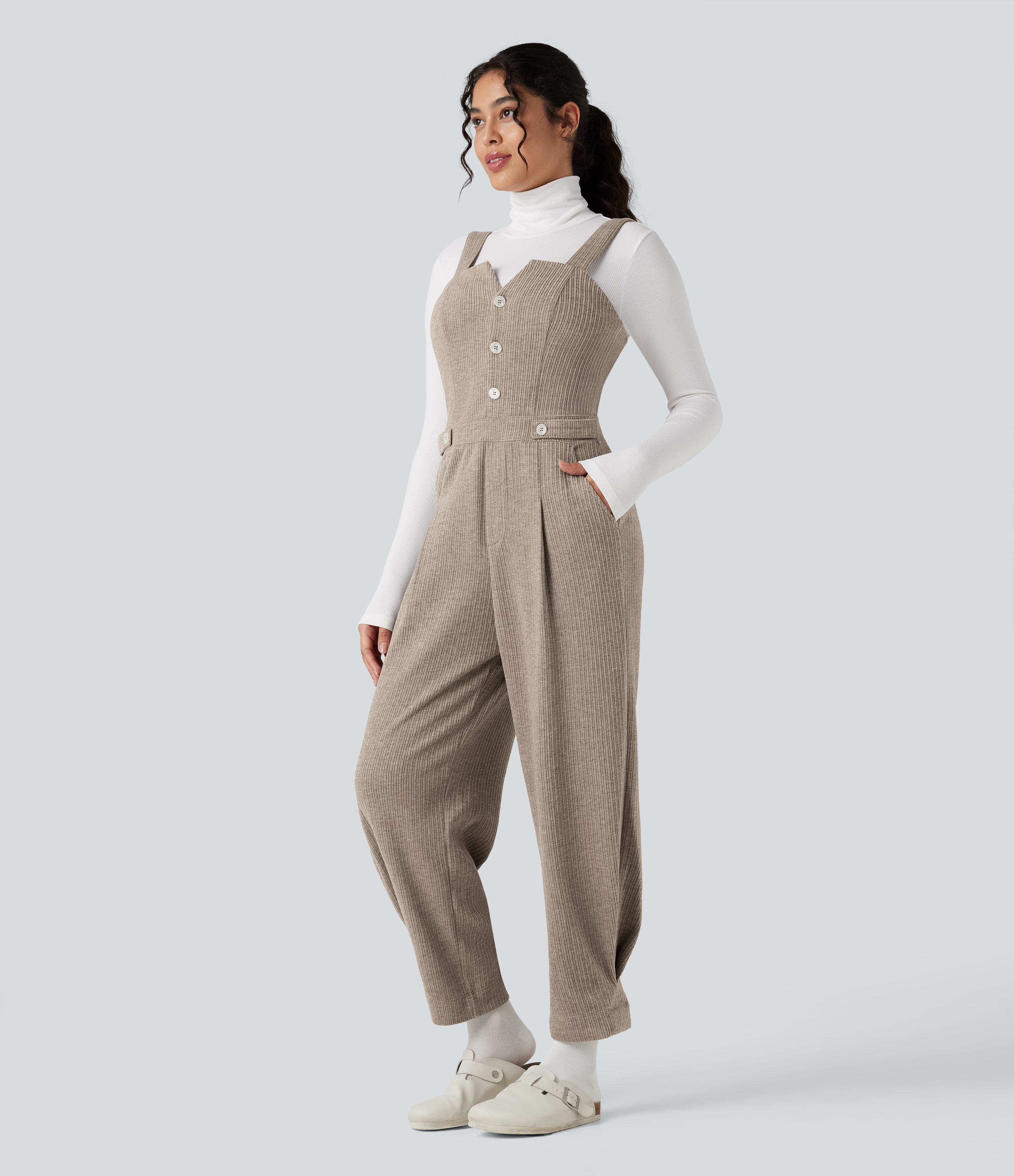 Ribbed Casual Overalls with Pockets