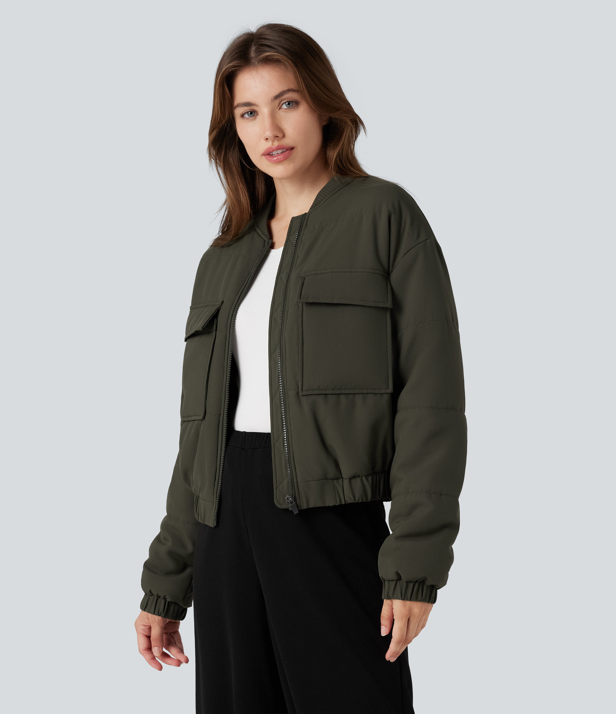 Full Zip Casual Bomber Padded Jacket with Pockets