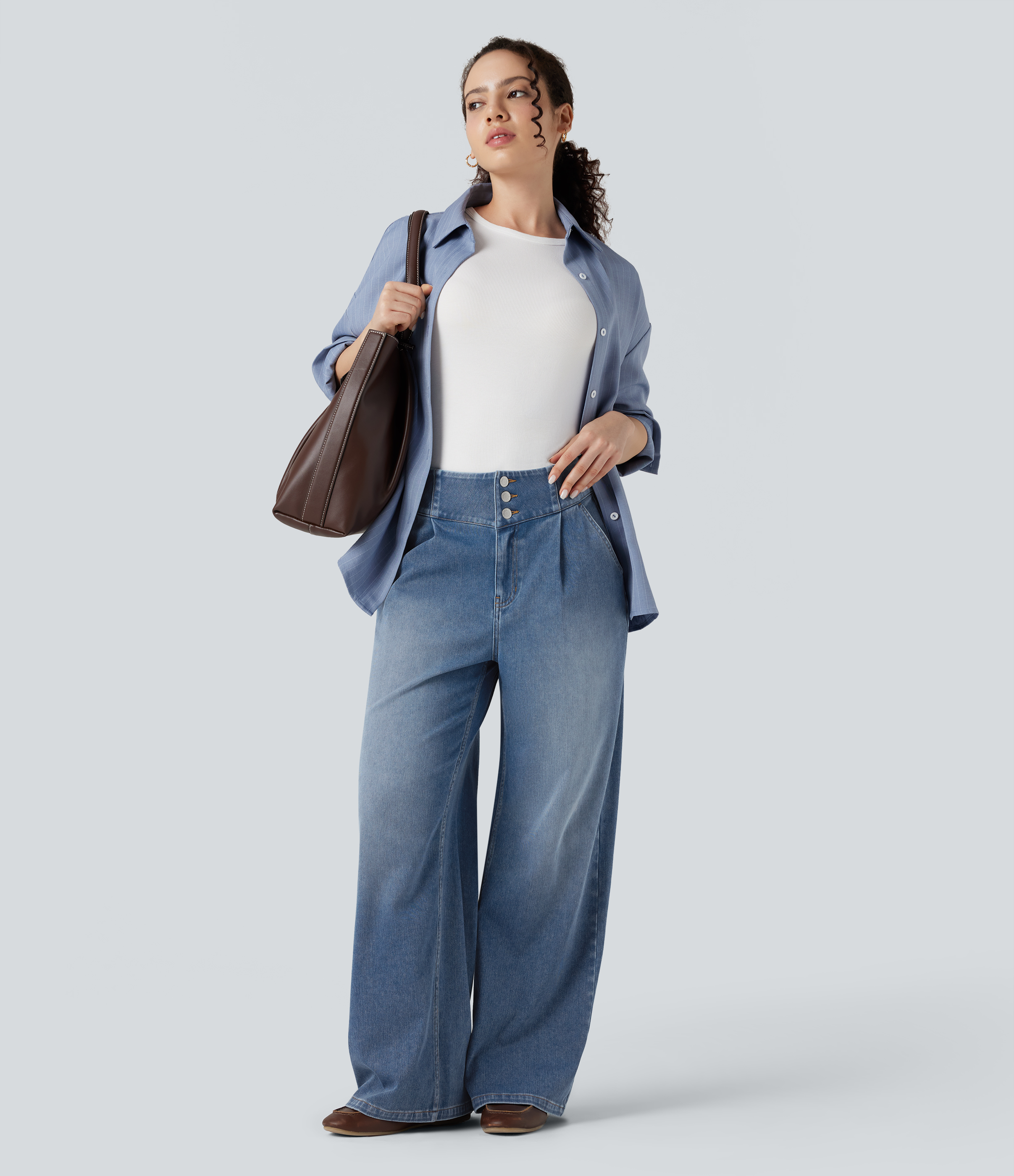 Halara Flex™ High Waisted Wide Leg Casual Jeans with Pockets