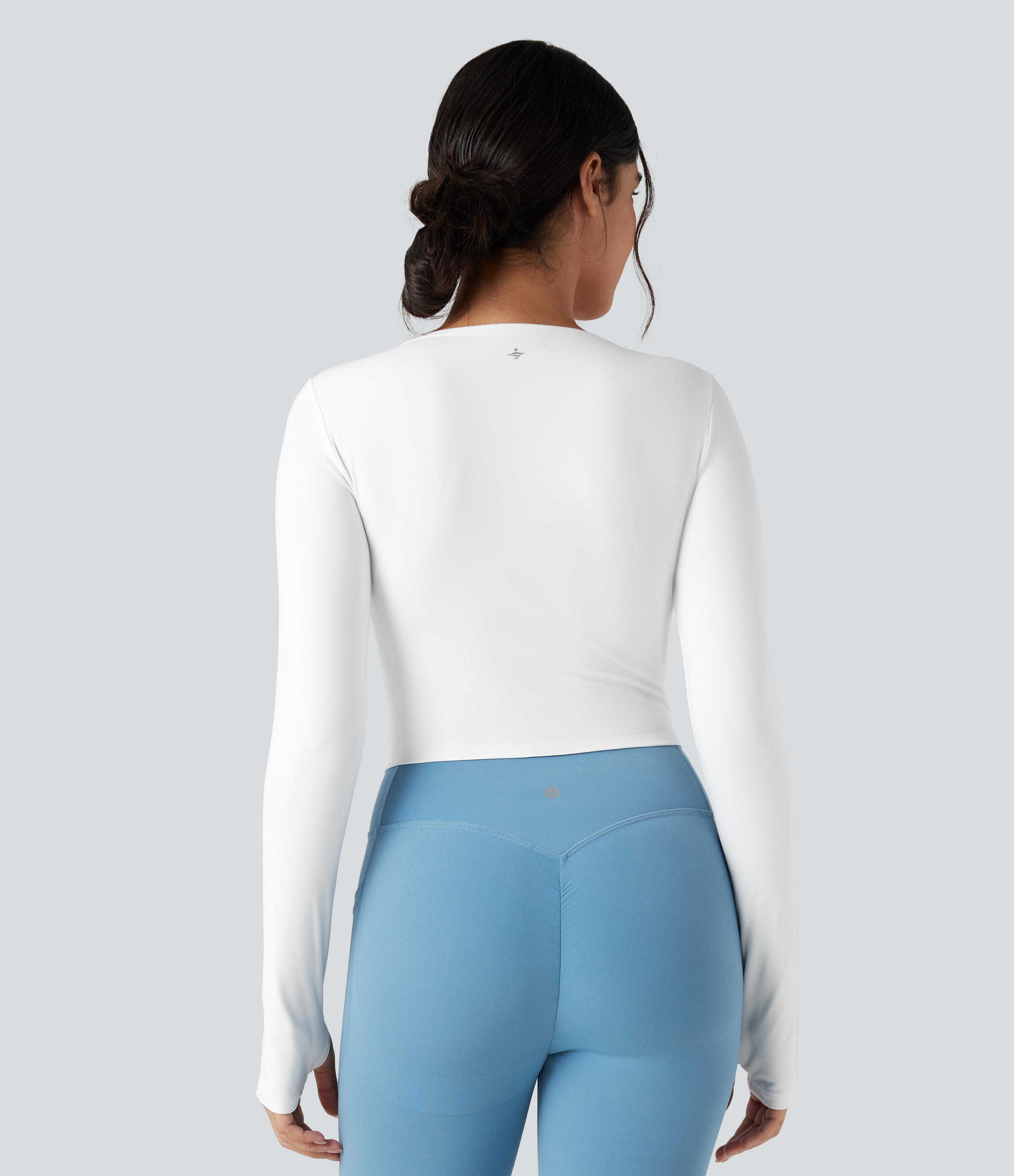 Blanc Tops de sport yoga SoftlyZero™ Plush manches longues avec trous pouces / 2