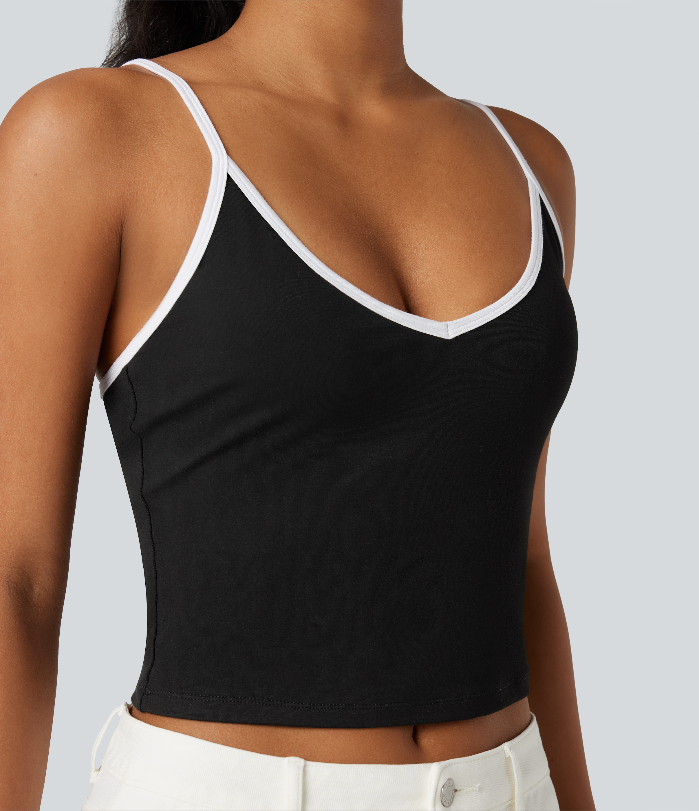 Black Adjustable Straps Color Block Casual Cami Top / 1