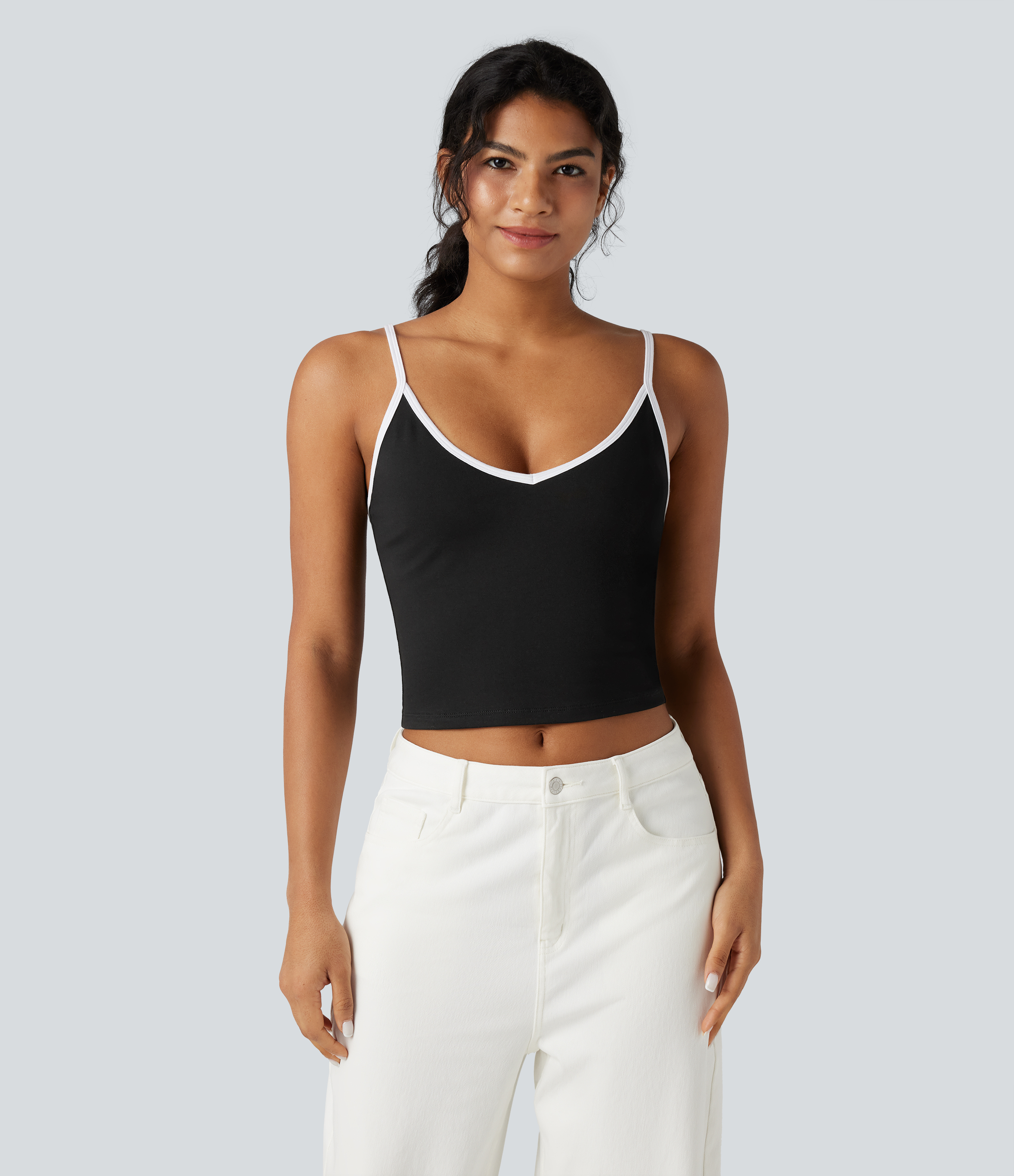 Black Adjustable Straps Color Block Casual Cami Top / 2