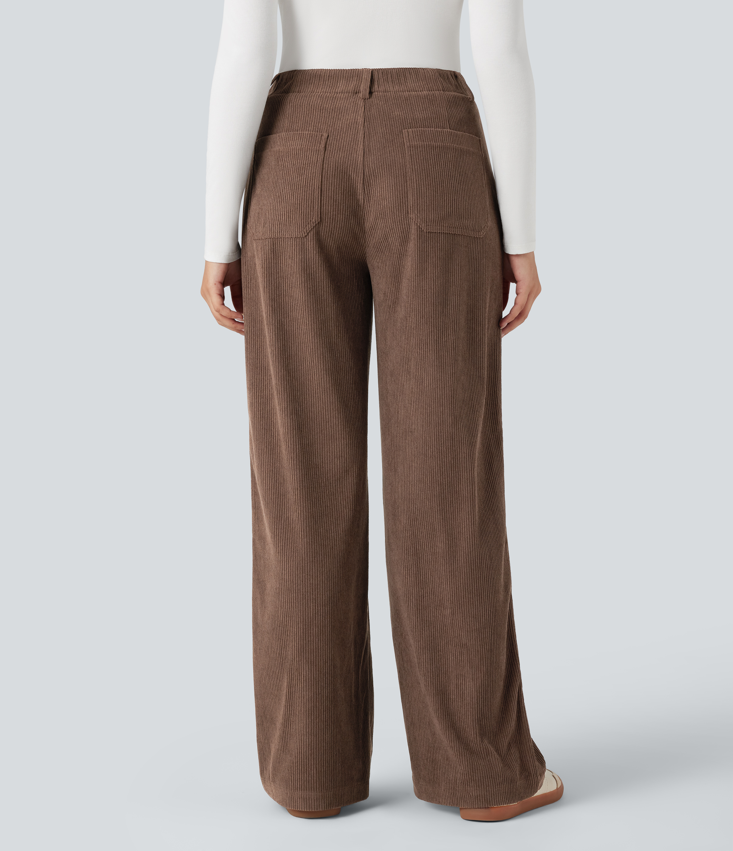 Acorn High Waisted Corduroy Casual Wide Leg Pants with Pockets / 2