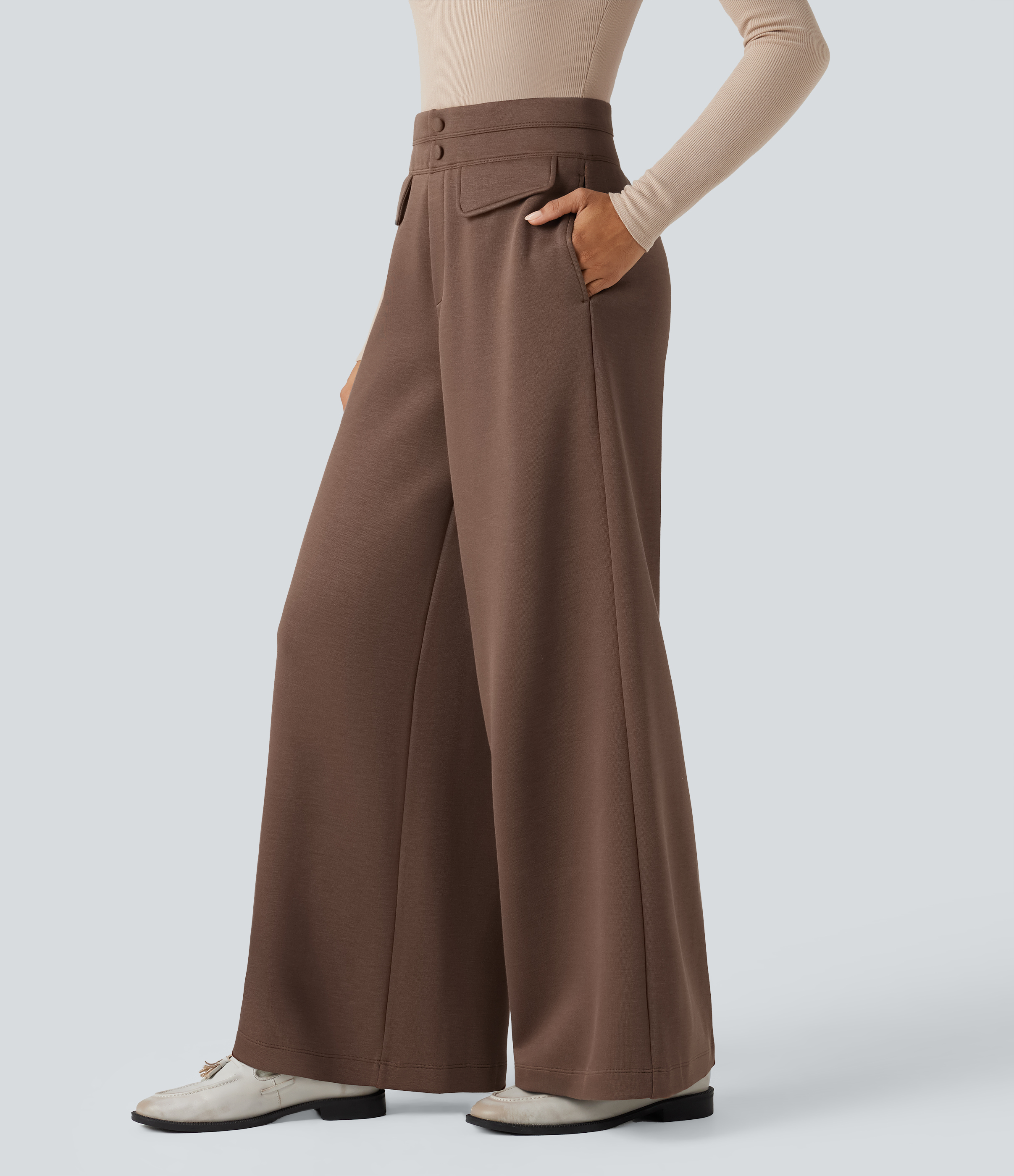 SpacerTek™ High Waisted Work Wide Leg Pants with Pockets