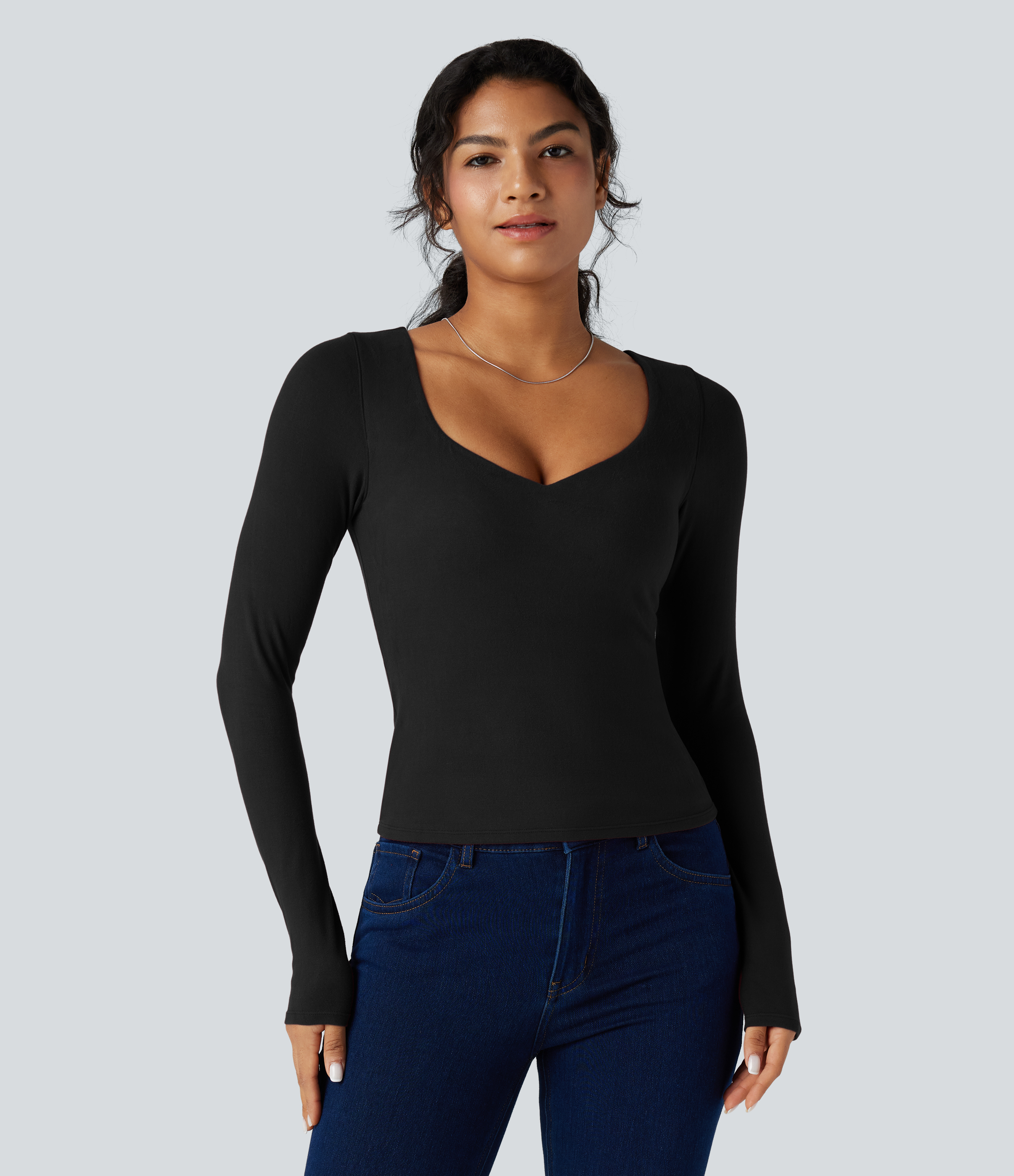 Noir Top casual chaud push-up à manches longues - Bonnet A/B / 2
