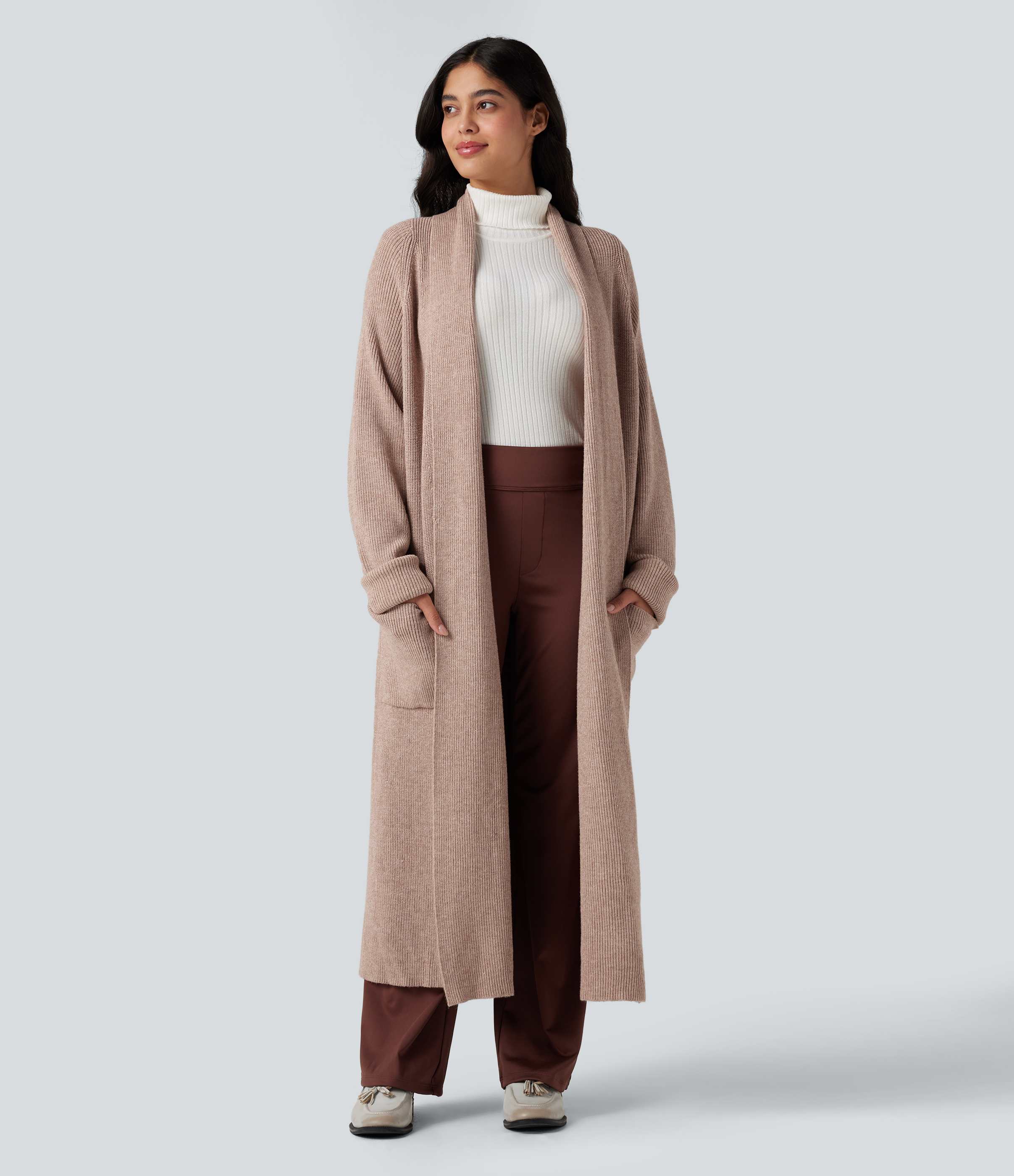 Long Sleeve Work Longline Cardigan with Pockets