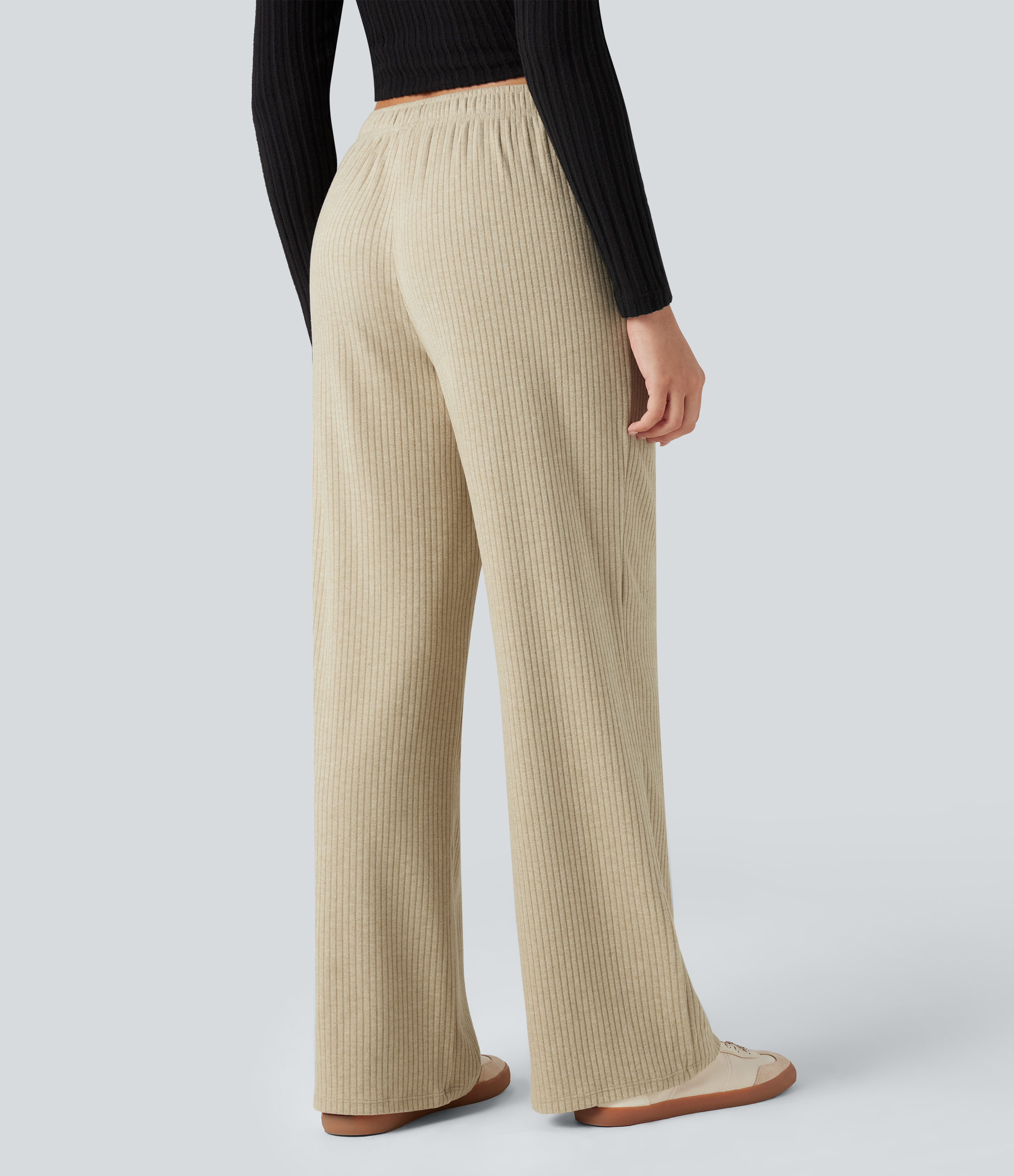 Fog Pantalon large côtelé taille basse pliable avec cordon de serrage et poches / 2