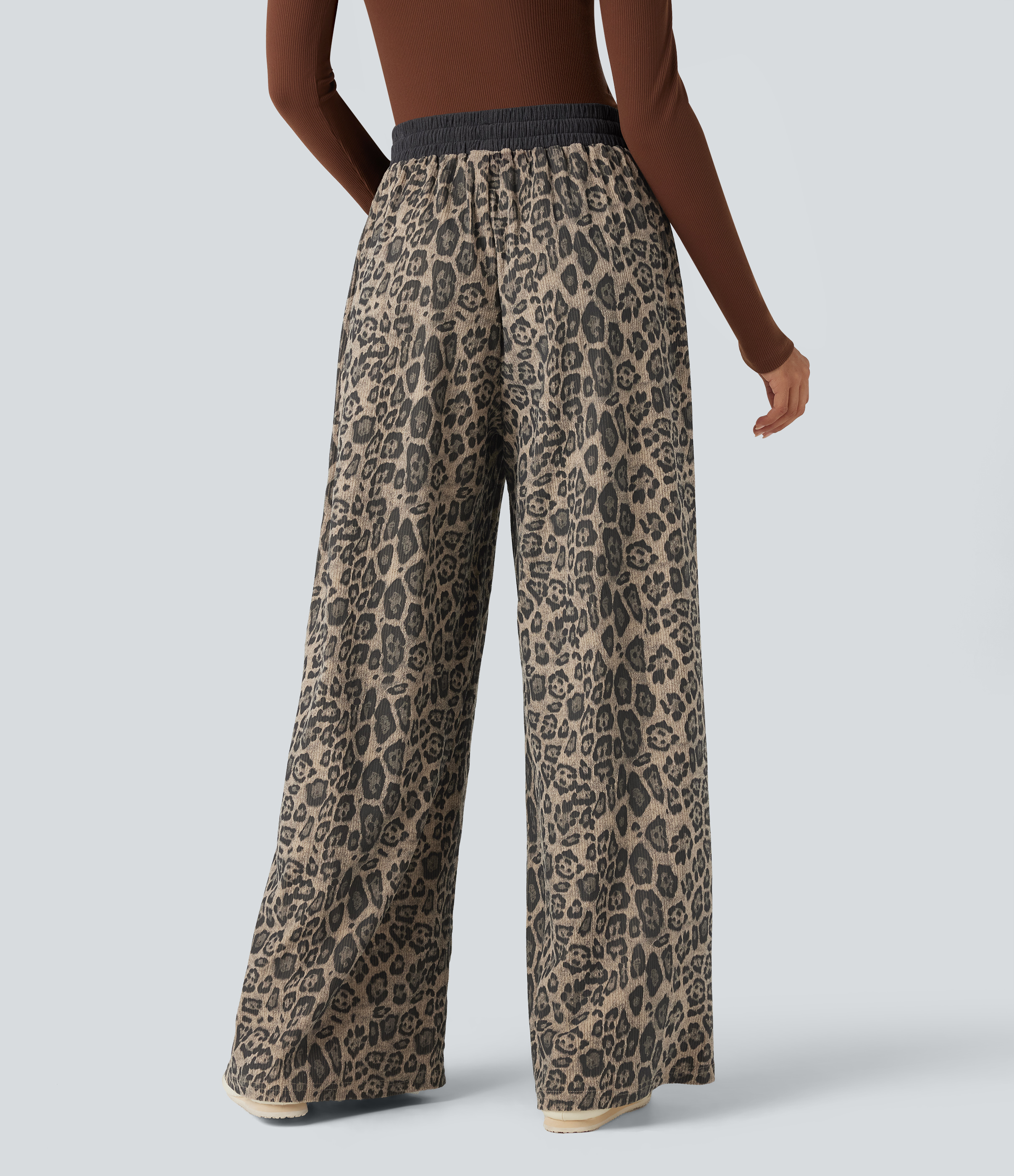 Olive Spot Camo Pantalon baggy imprimé léopard taille haute avec cordon de serrage et poches / 2