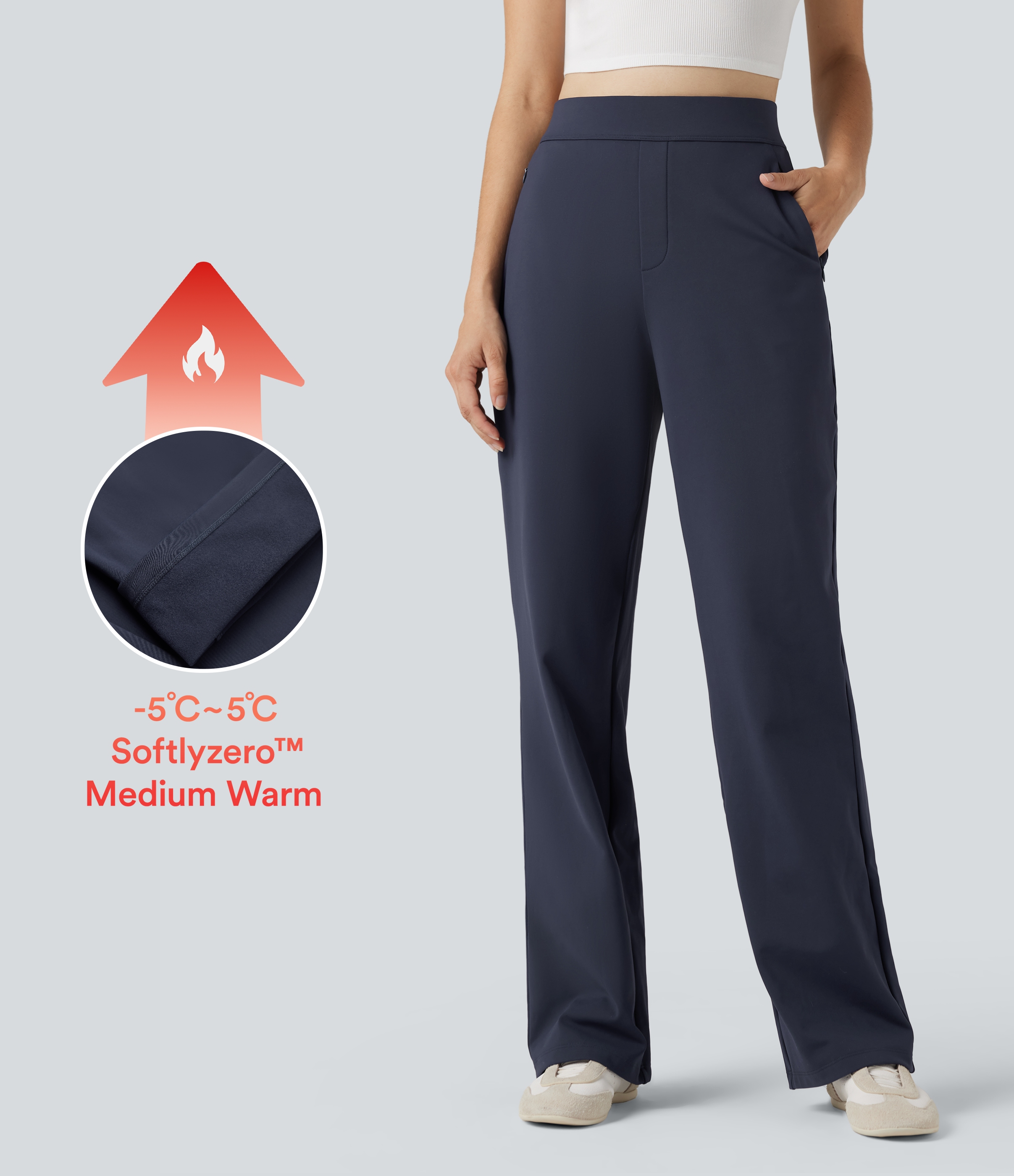 SoftlyZero™ Plüsch-Thermo-Hose, hohe Taille, gerades Bein, legere Freizeithose mit Reißverschlusstaschen