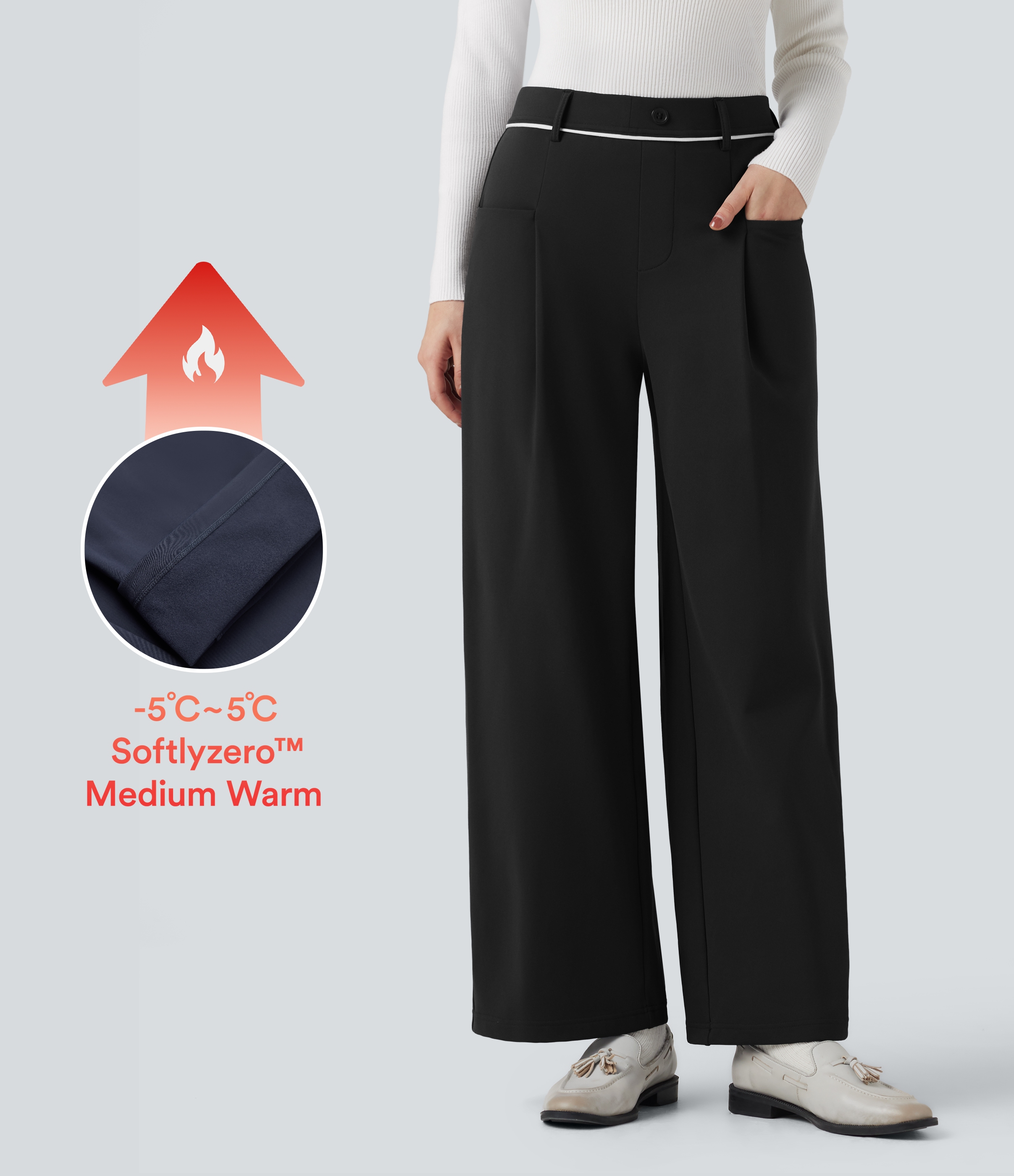 Softlyzero™ Plush - Thermo-Stoffhose mit mittelhohem Bund, Seitentaschen und geradem Bein