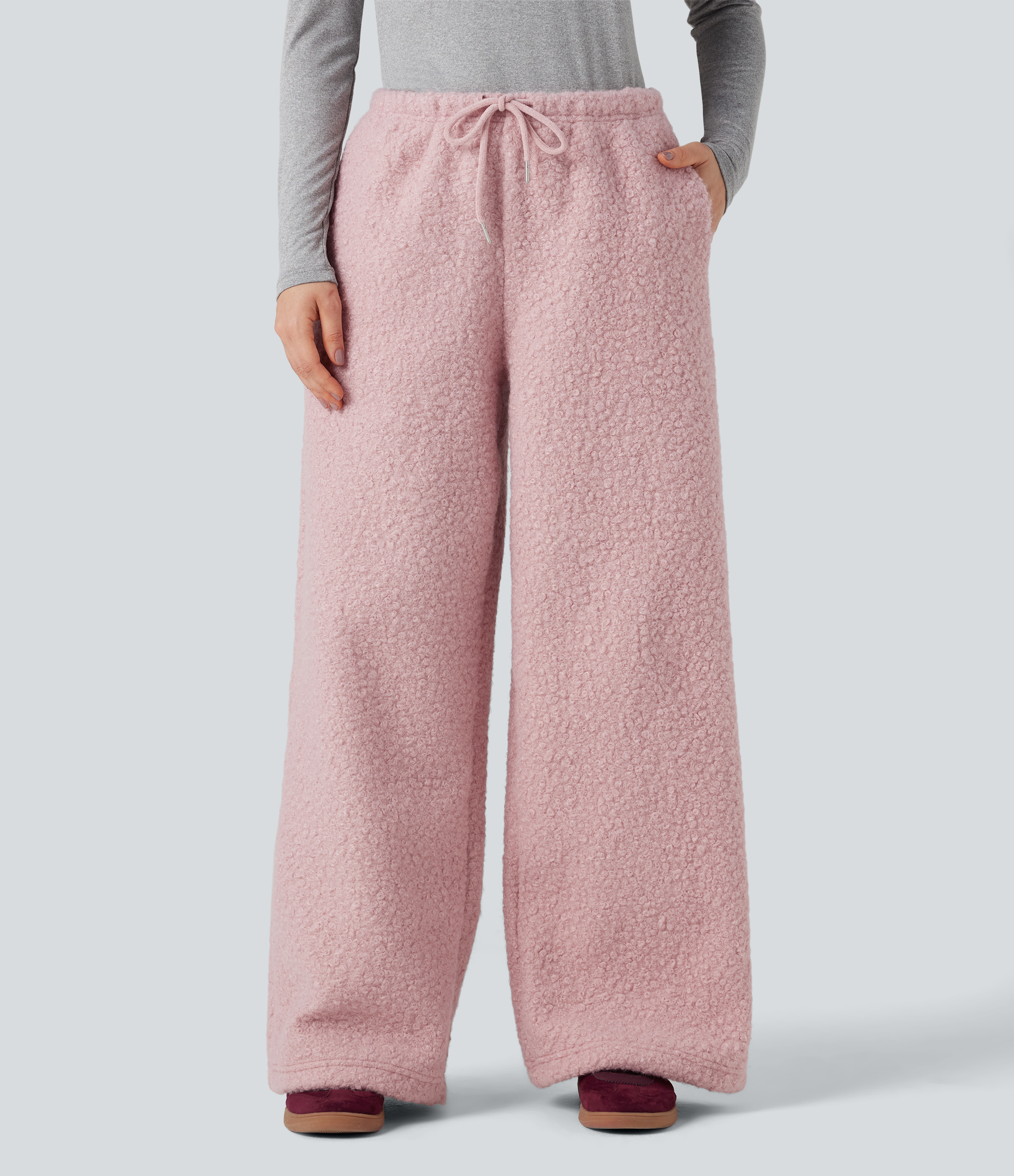 Dirty Pink Pantalon large teddy taille mi-haute avec cordon de serrage et poches / 2