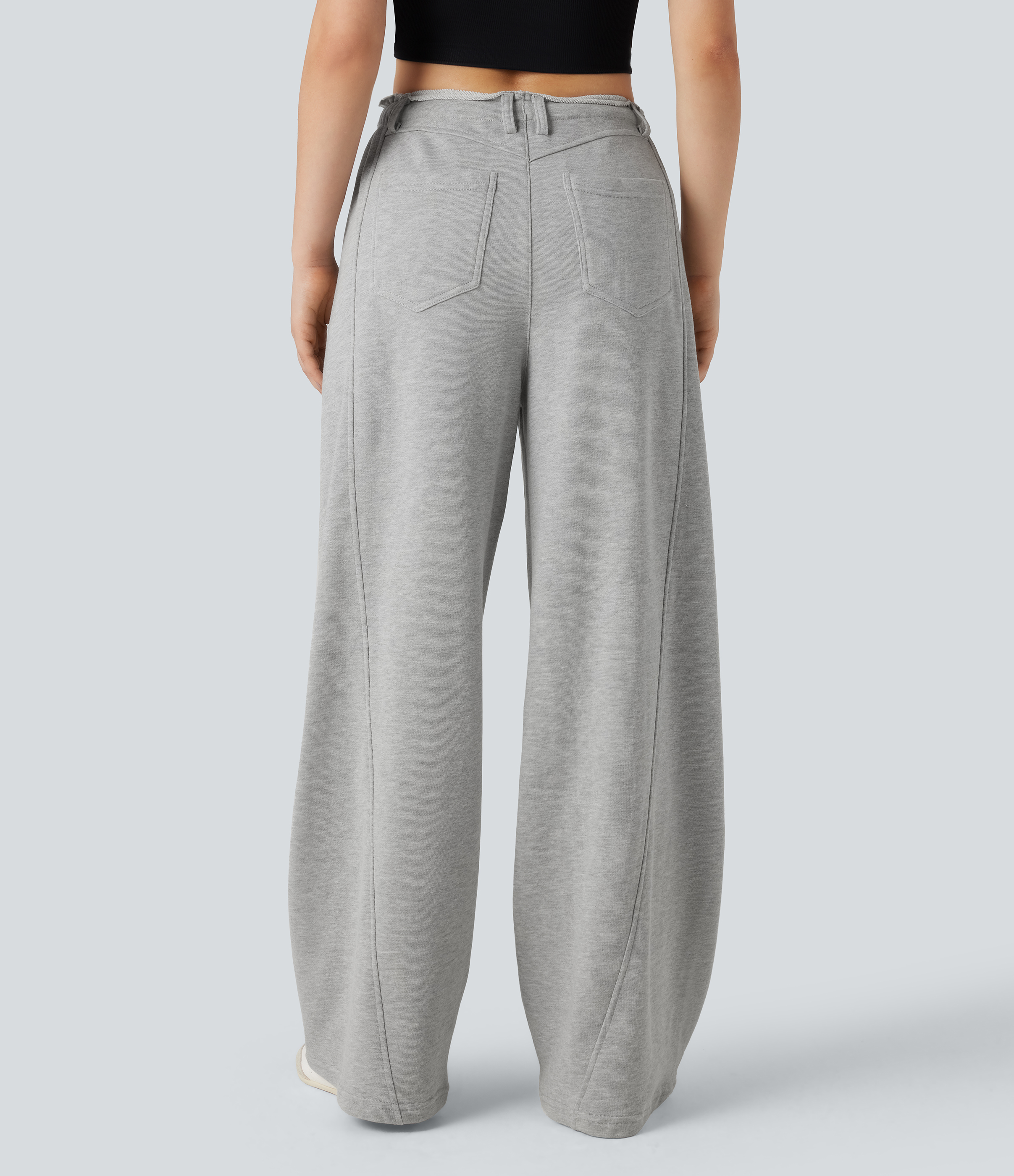 Fog Gray Pantalon jogging large taille mi-haute finition brute avec cordon de serrage et poches / 2