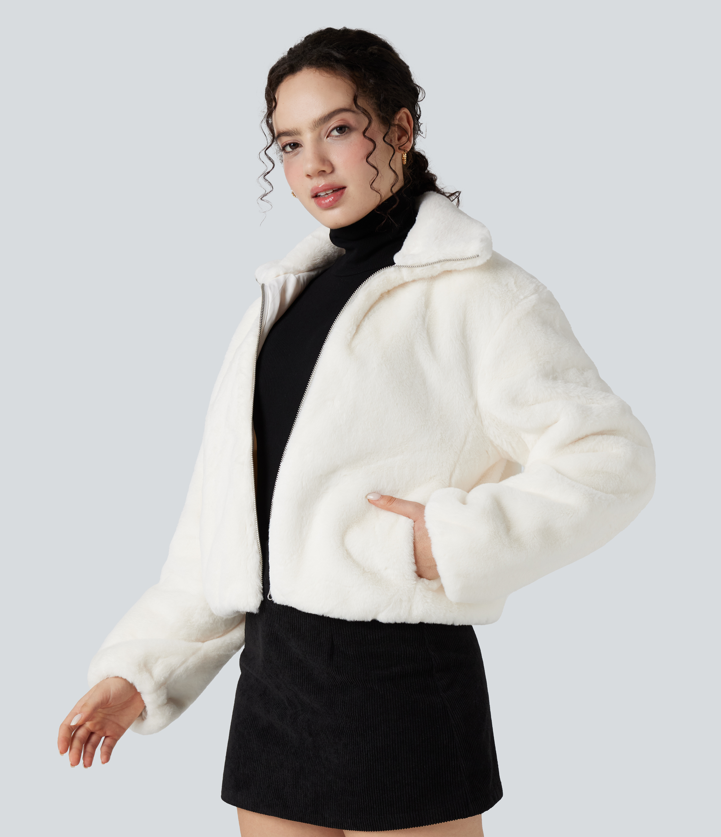 Veste sherpa col montant manches longues avec fermeture éclair