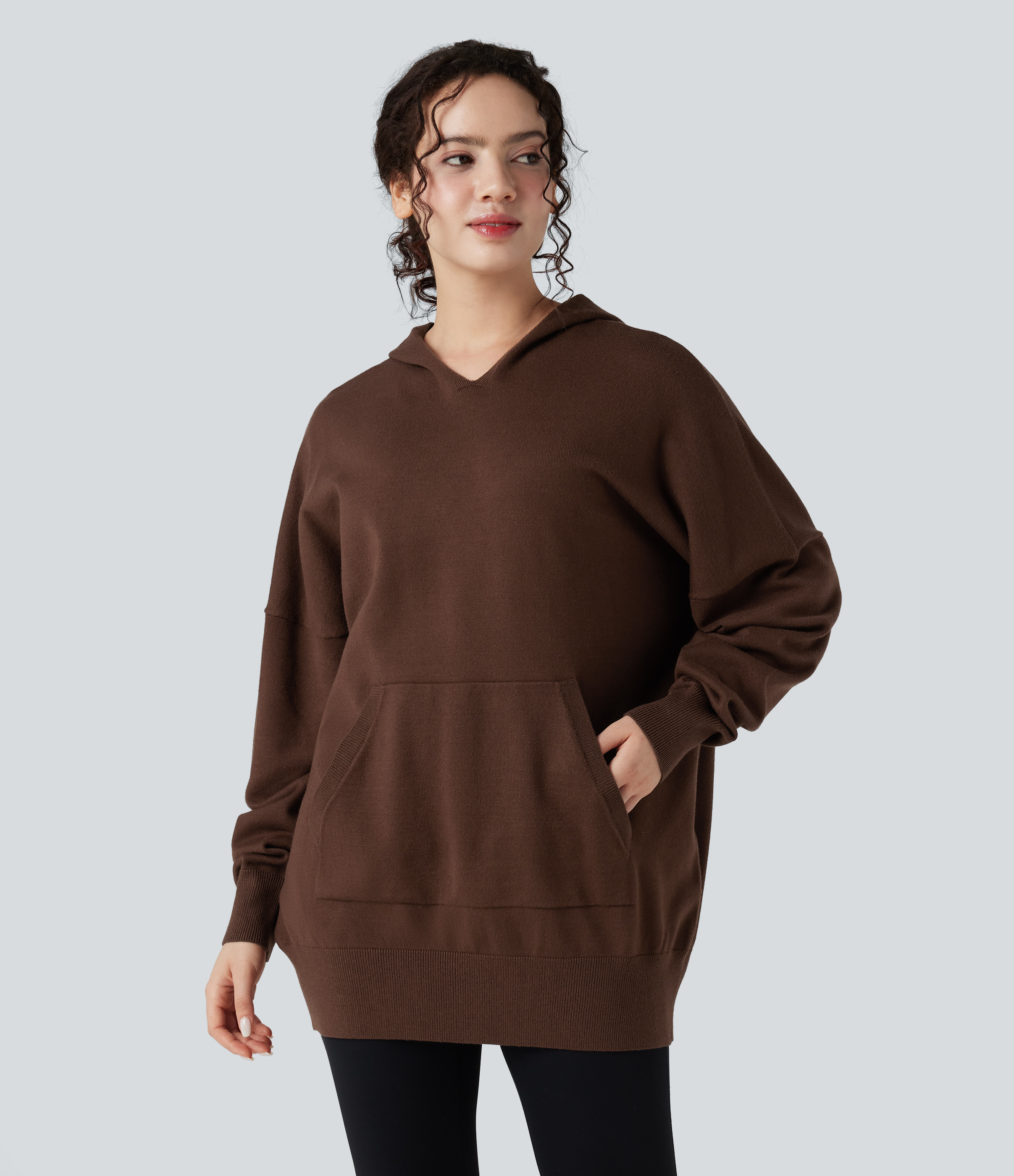 Potting Soil Hooded Oversized Casual Jumper with Pocket / 2