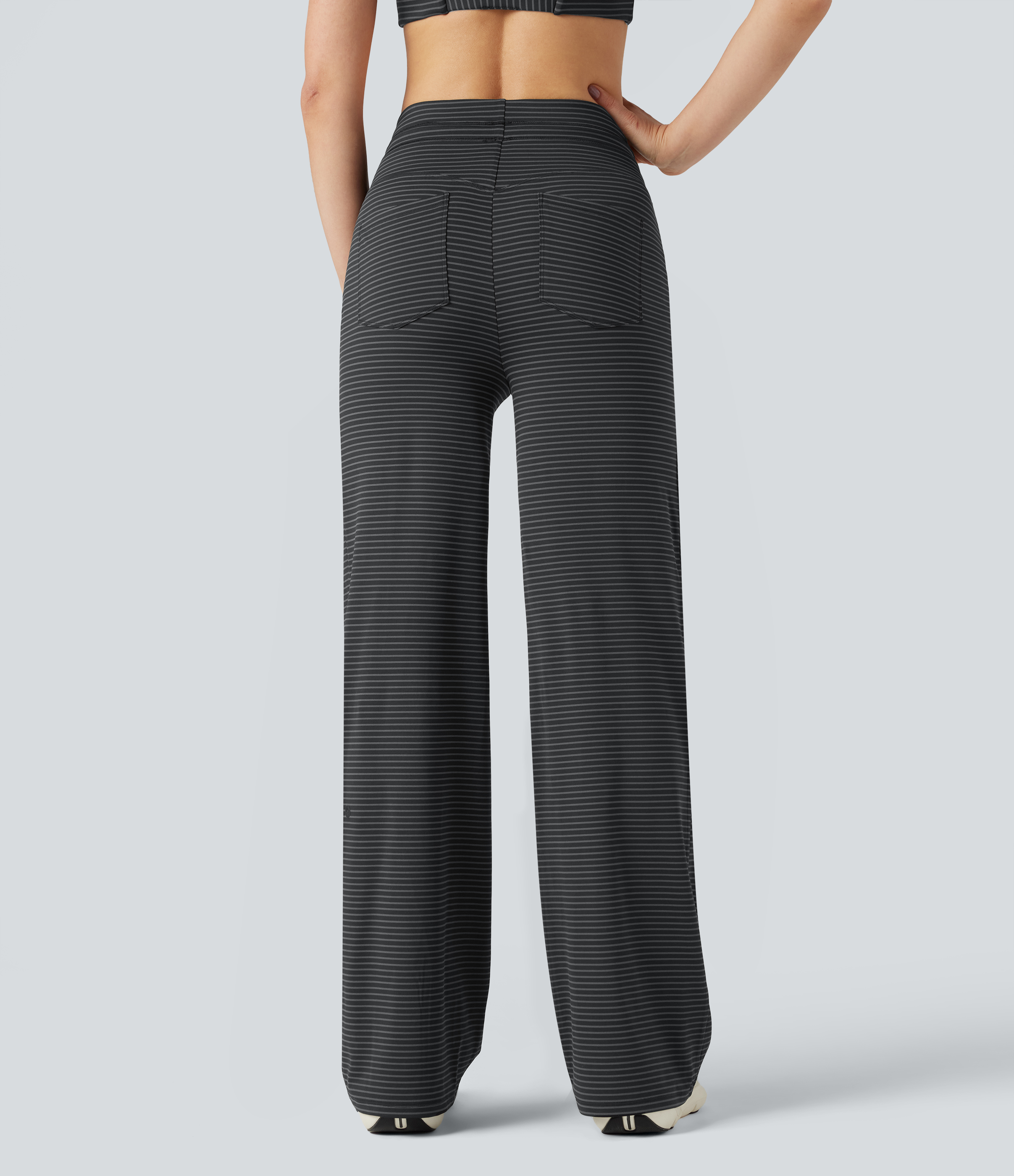 Steel Stripe High-waisted Drawstring Stripe Yoga Straight-leg Trousers with Pockets / 2