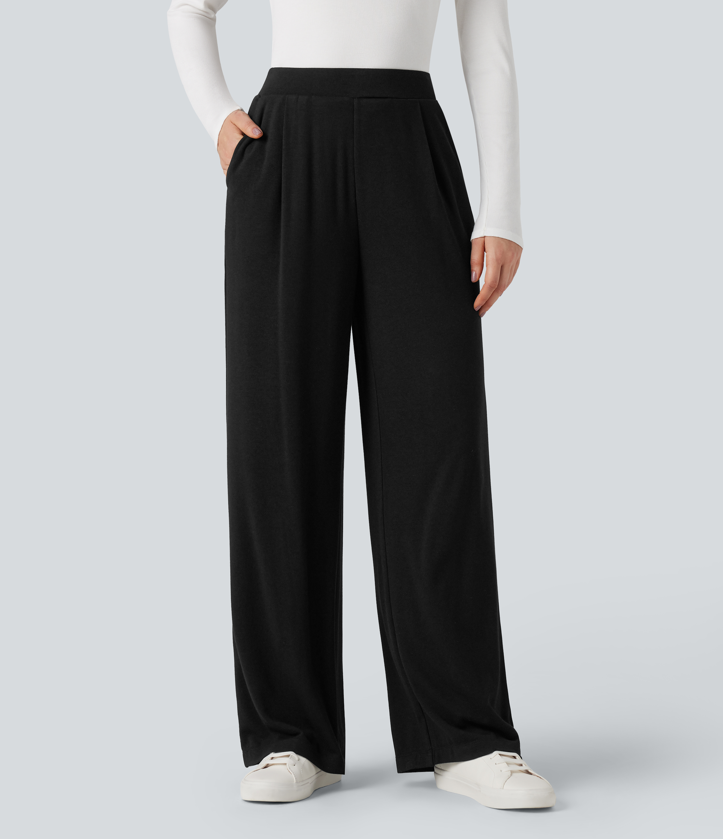  High Waisted Wide Leg Thermal Work Pants with Pockets