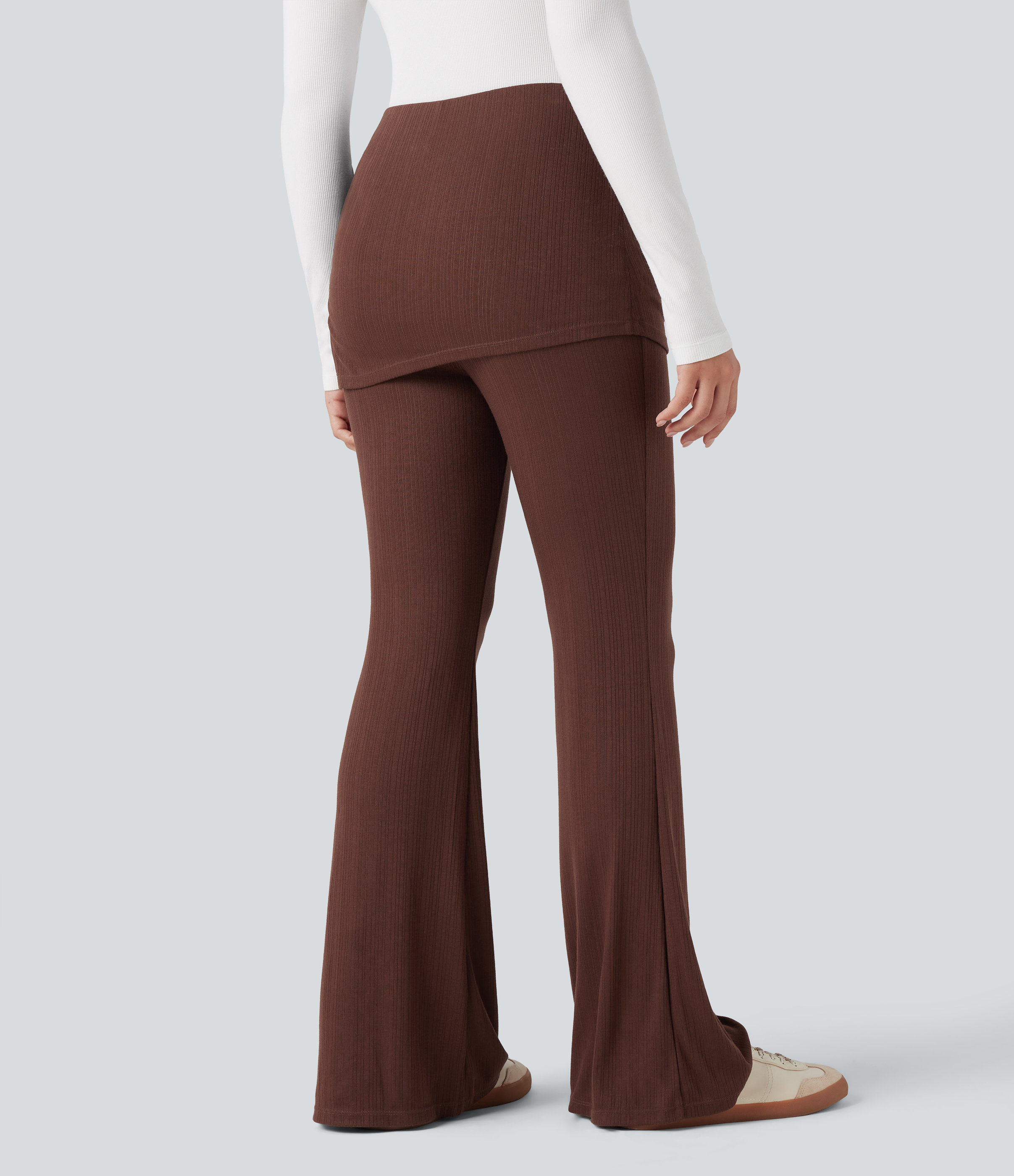 Chocolate Fondant Pantalon évasé côtelé 2-en-1 froncé taille mi-haute avec cordon de serrage / 2