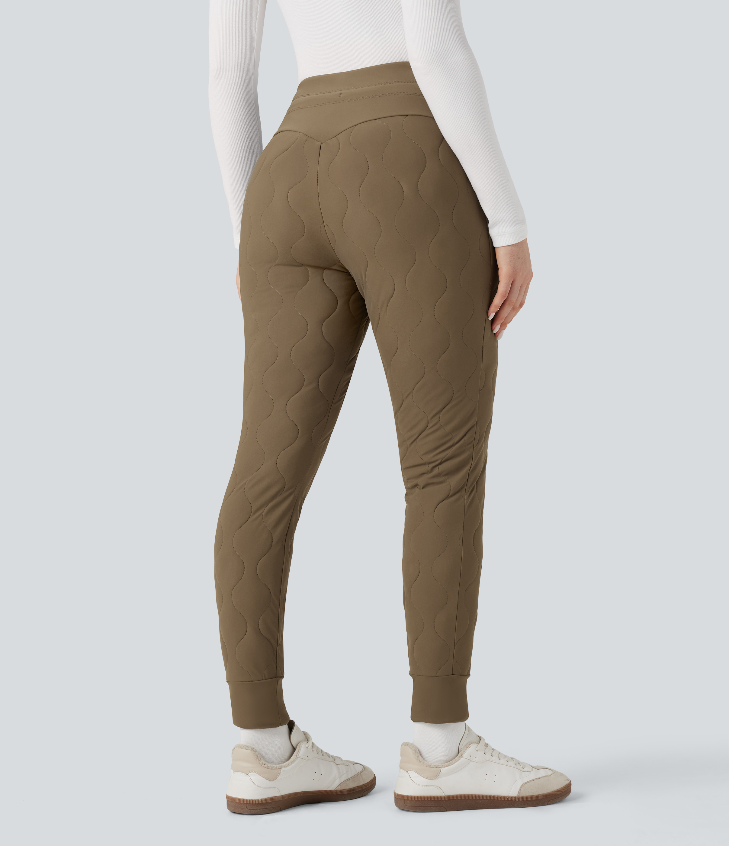 Chestnut Brown PuffFlex High Waisted Drawstring Casual Quilted Joggers with Pockets / 2