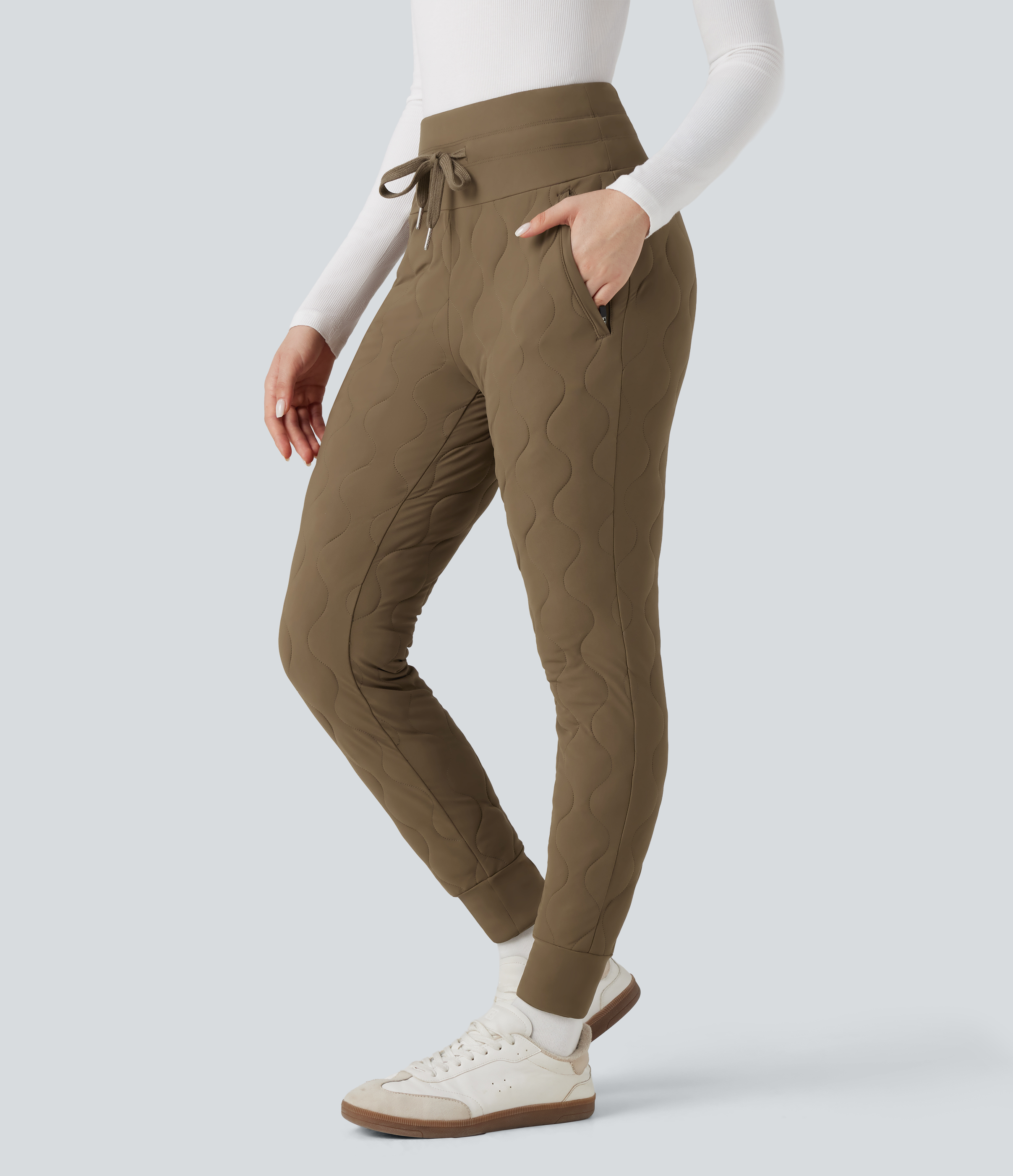 PuffFlex High Waisted Drawstring Casual Quilted Joggers with Pockets