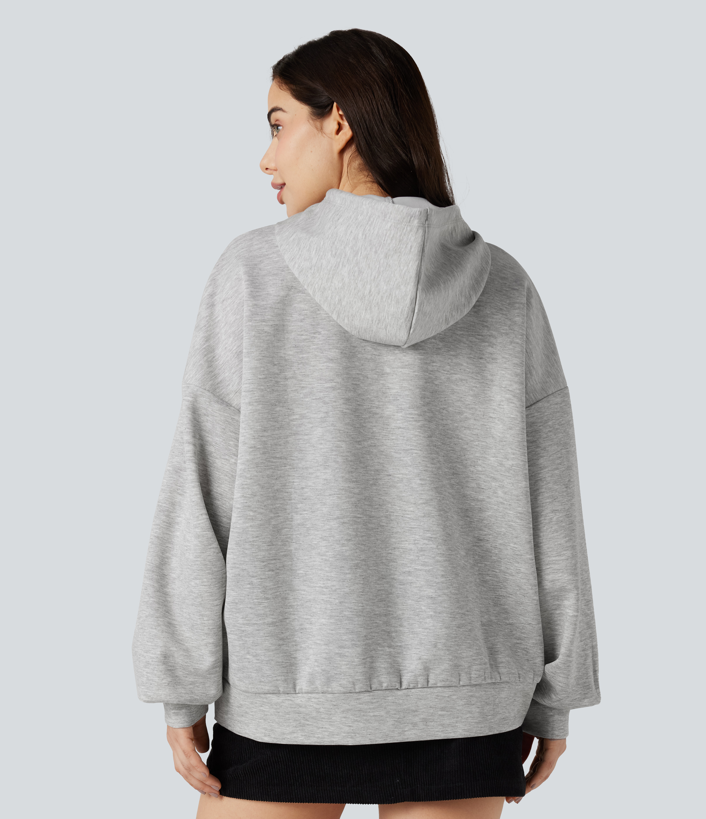Fog Gray Hooded Long Sleeve Casual Sweatshirt with Pockets / 2