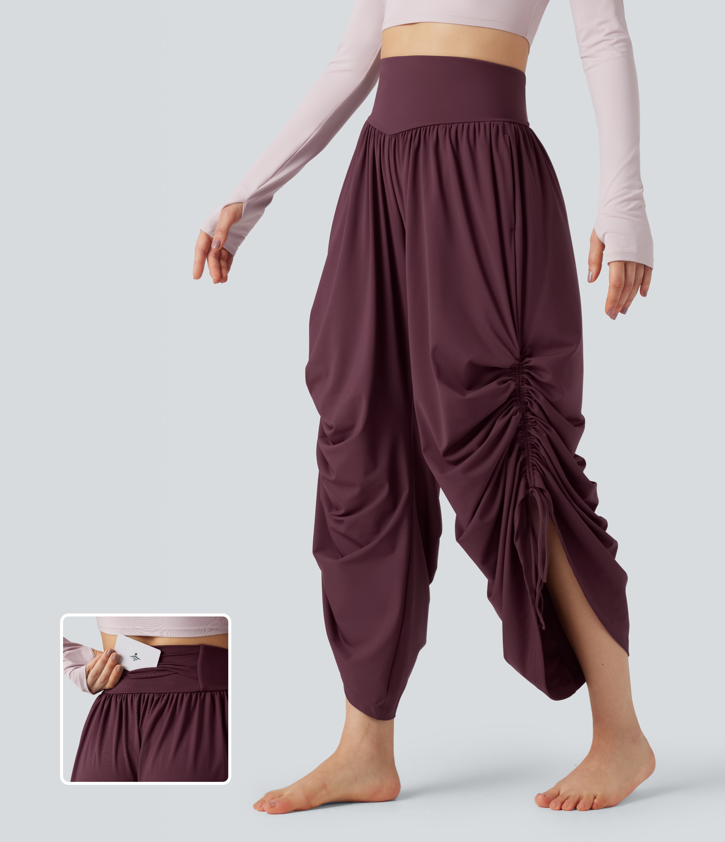 Fig SoftlyZero™ Luftige, hoch taillierte Baggy-Yoga-Hose mit Kordelzug, Raffung und Taschen / 1