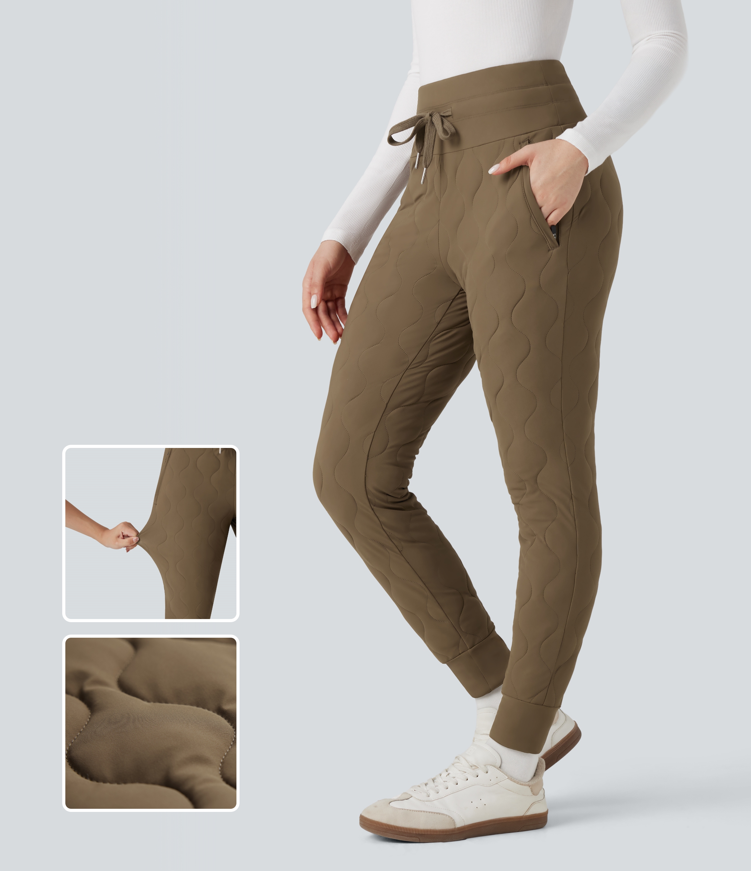 Jogging matelassé casual PuffFlex taille haute avec cordon de serrage et poches