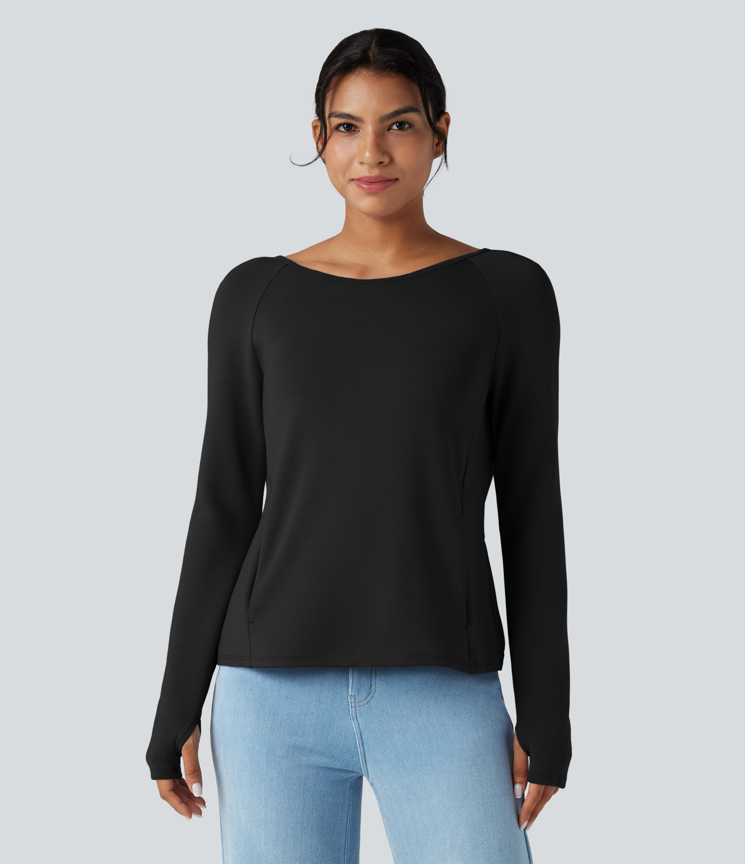 Negro Sudadera casual con espalda descubierta y detalle cruzado, mangas largas, aperturas para los pulgares y bolsillos / 2