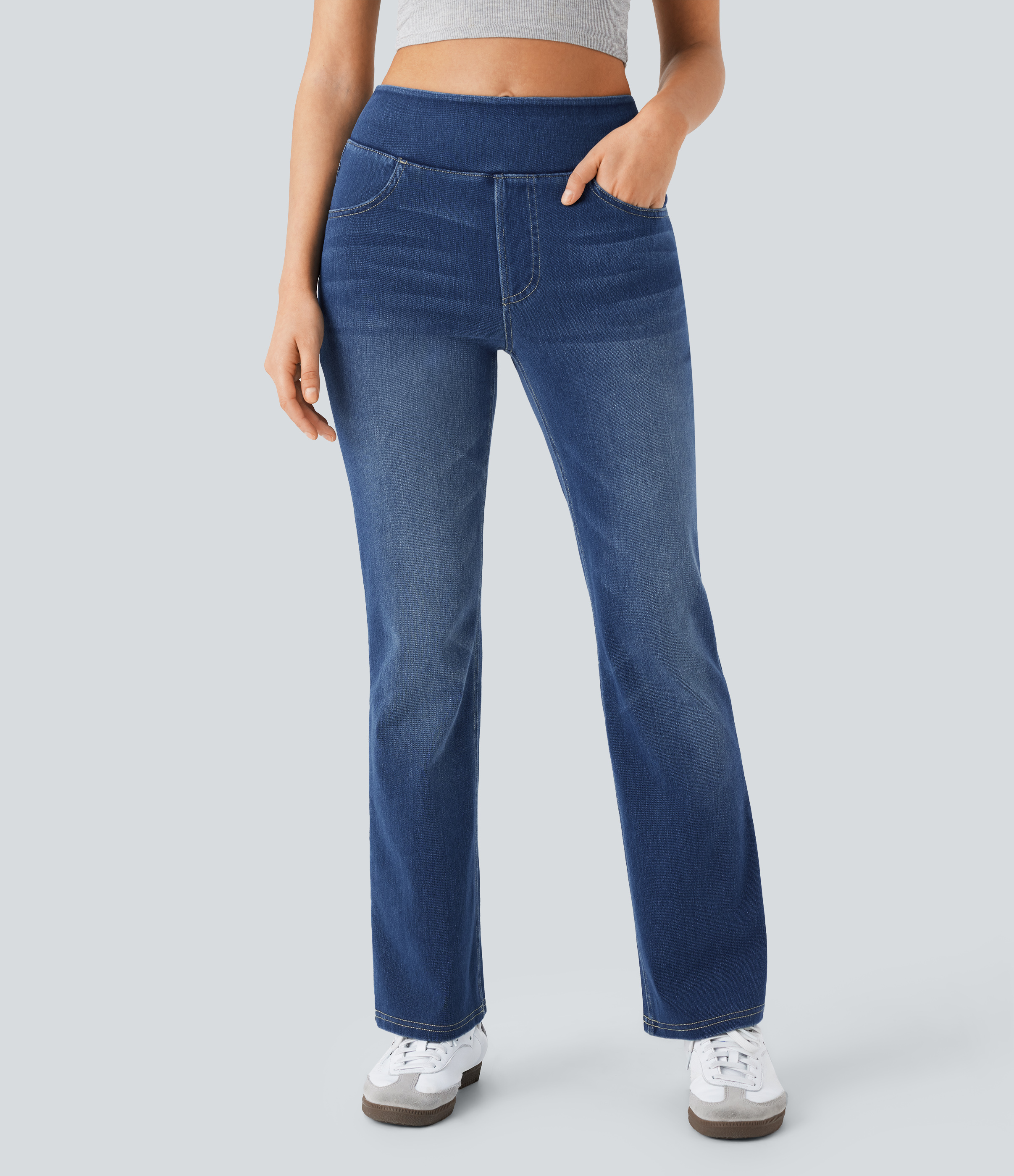 Halara Flex™ High-waisted, multi-pocket, stretch wash casual bootcut jeans