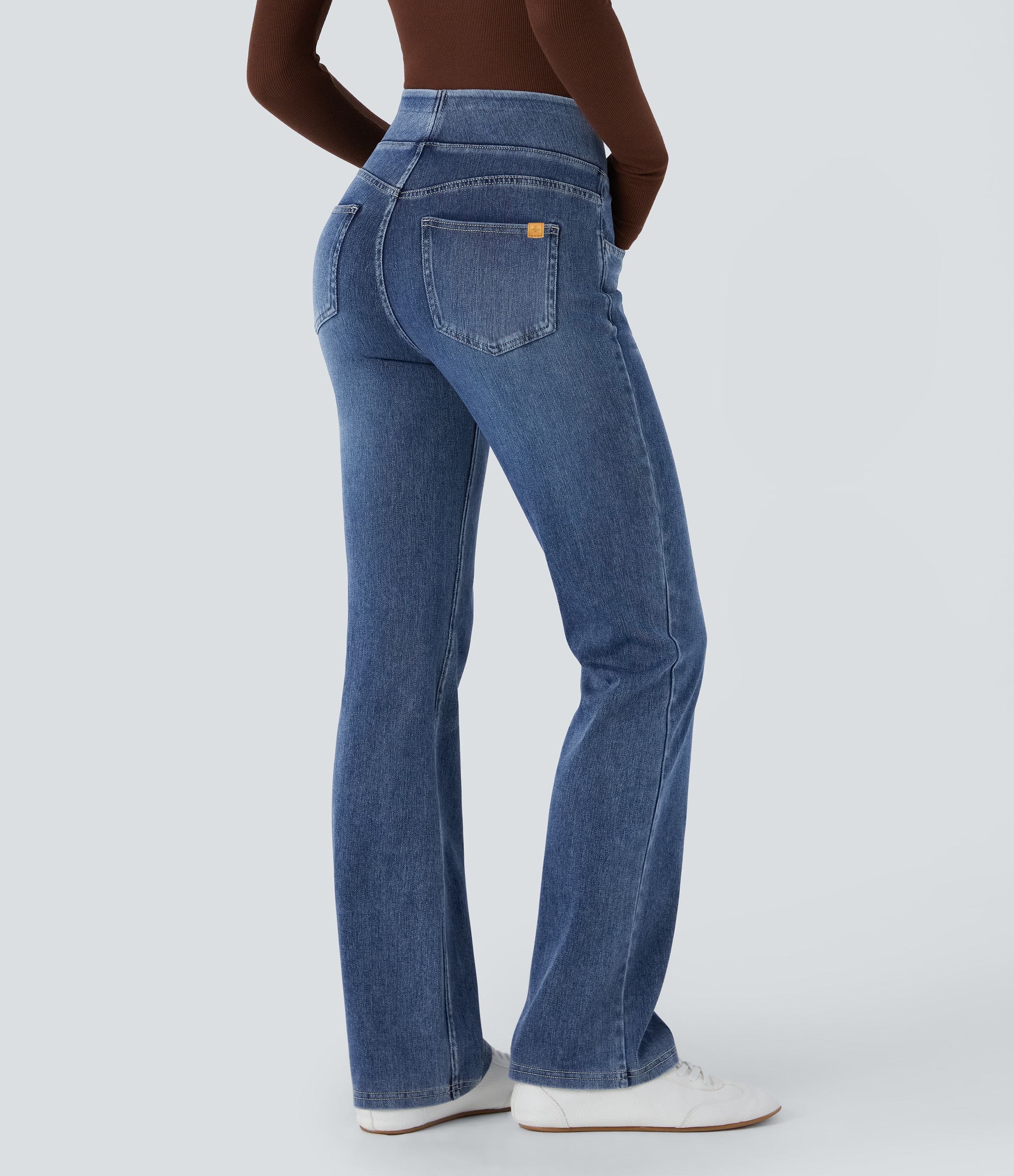Royal Blue Denim Halara Flex™ High Waisted Pockets Washed Casual Bootcut Jeans / 2