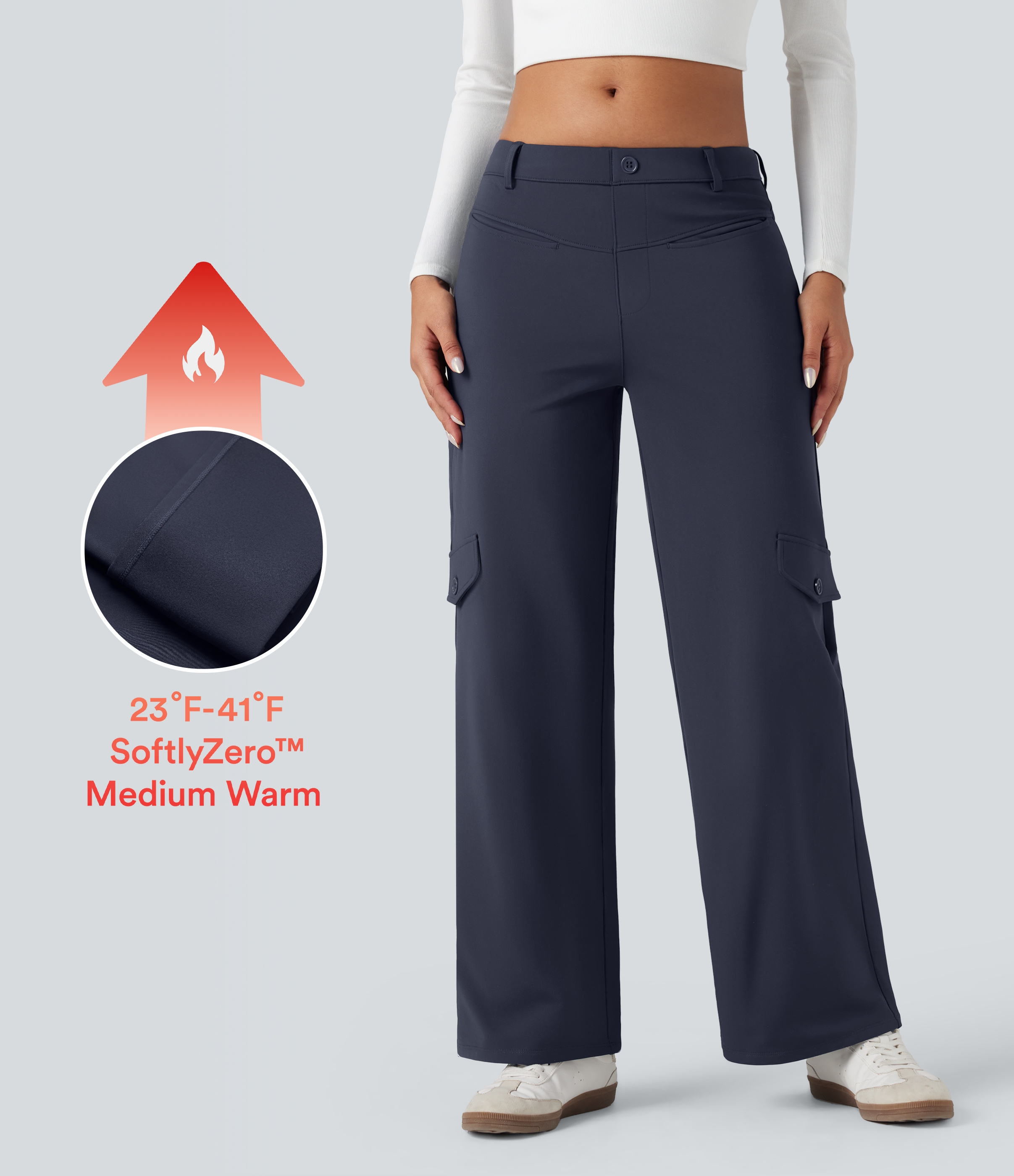 Softlyzero™ Pantalon de travail droit mi‑taille, thermique et pelucheux, avec poches