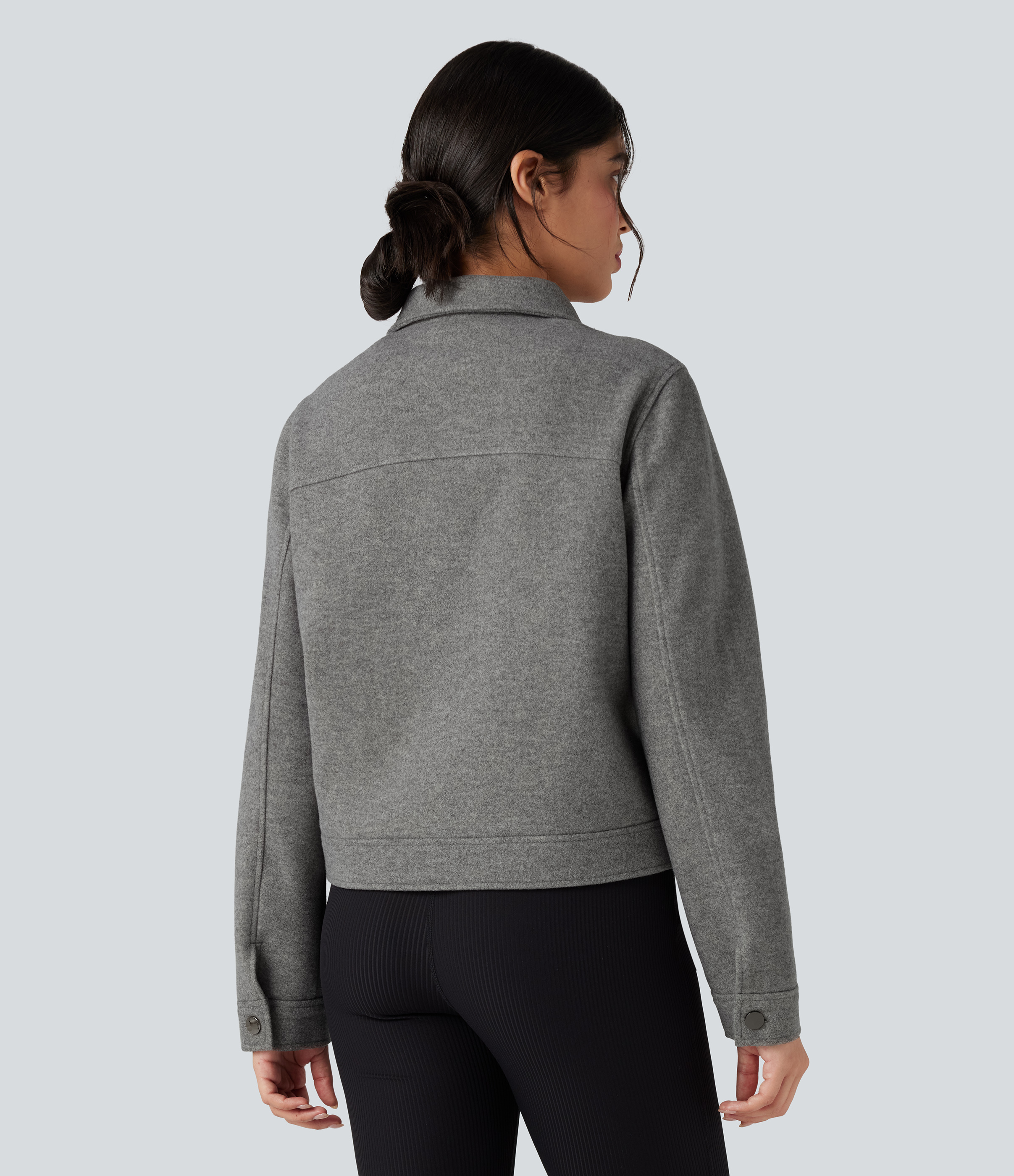 Charcoal Grey Long Sleeve Zipper Fleece Casual Jacket with Pockets / 2