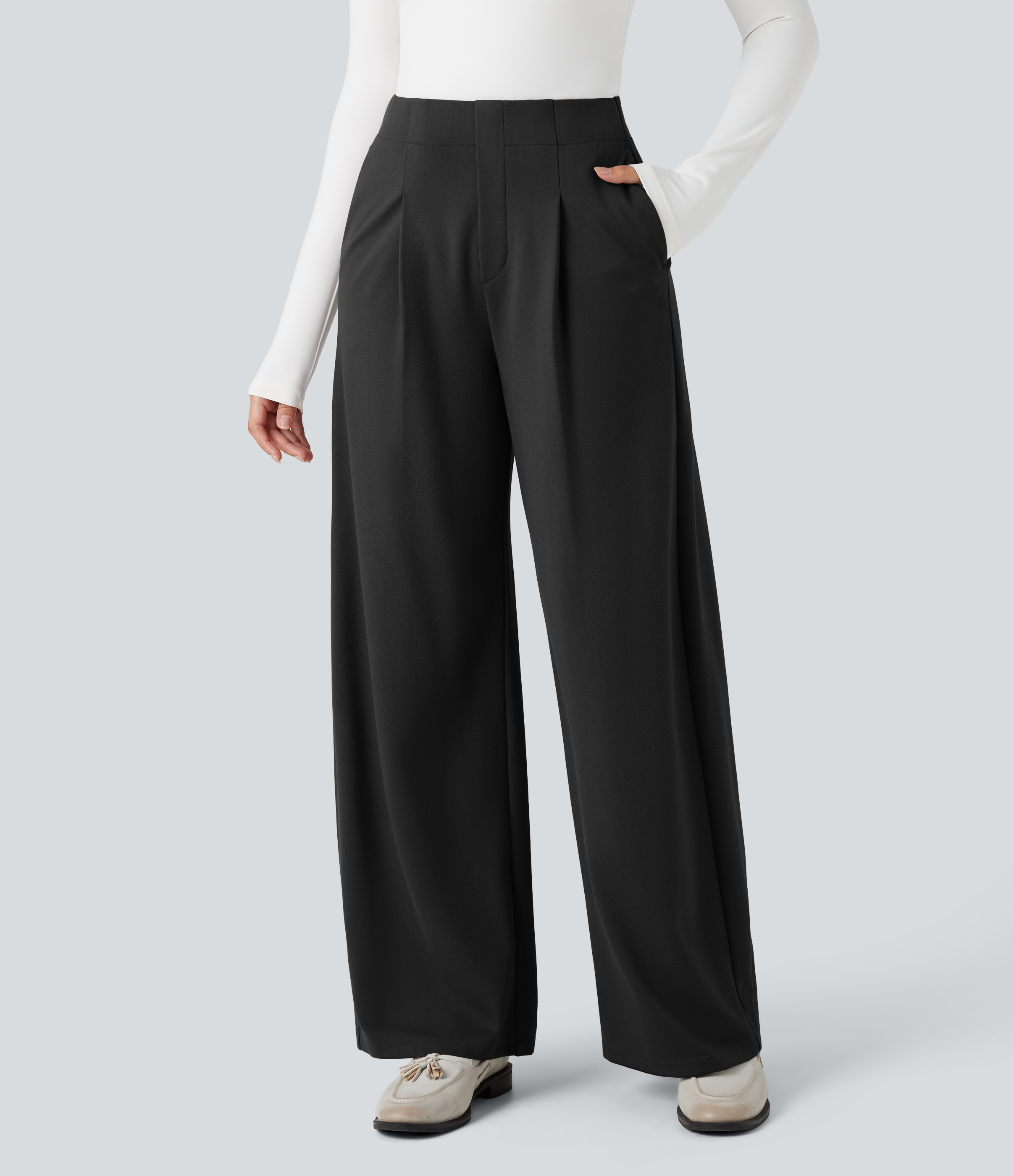 Halara Flex™ High-waisted Tummy Control Built-in Underwear Work Barrel Leg Trousers with Pockets