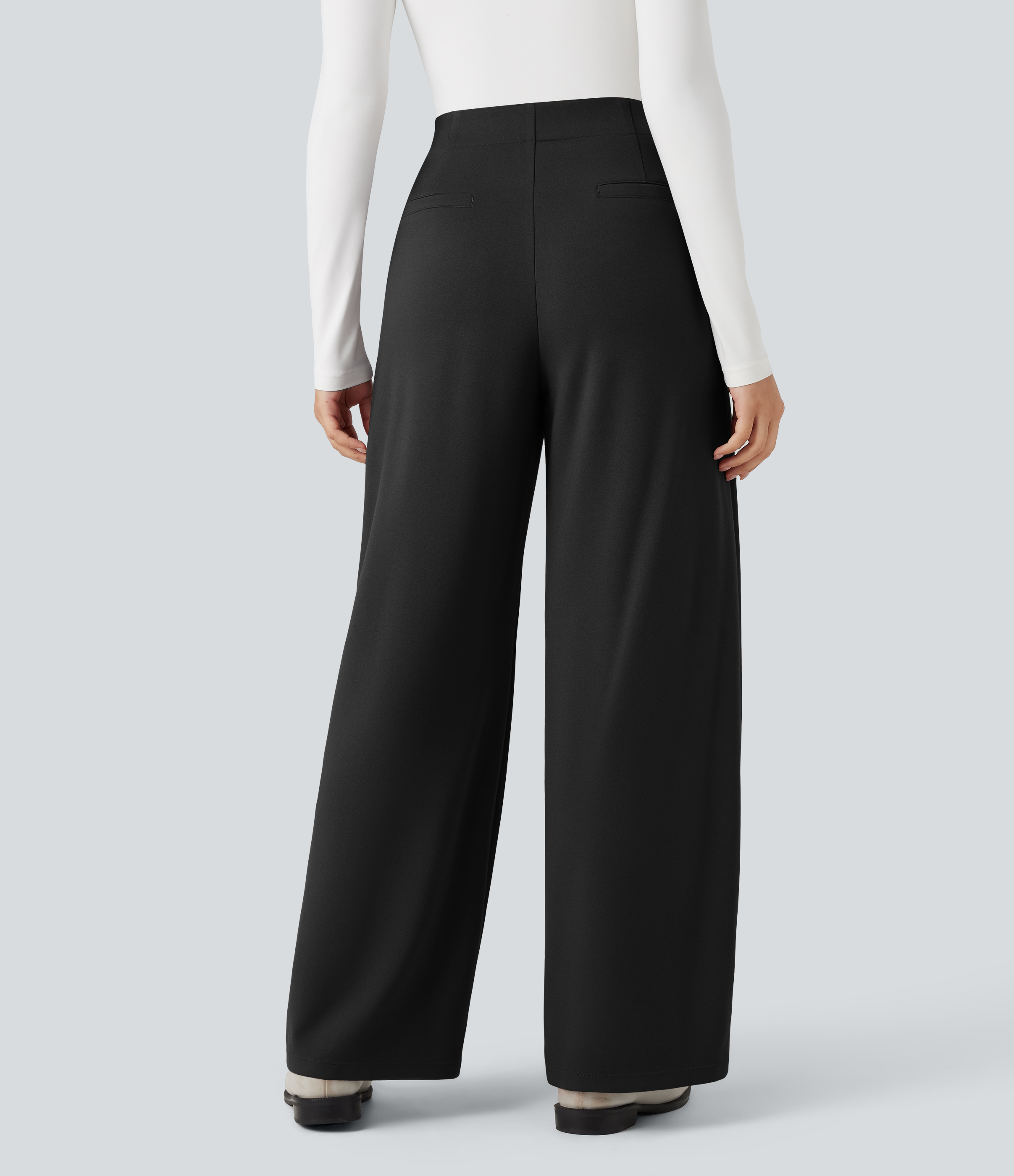 Black Halara Flex™ High-waisted Tummy Control Built-in Underwear Work Barrel Leg Trousers with Pockets / 2