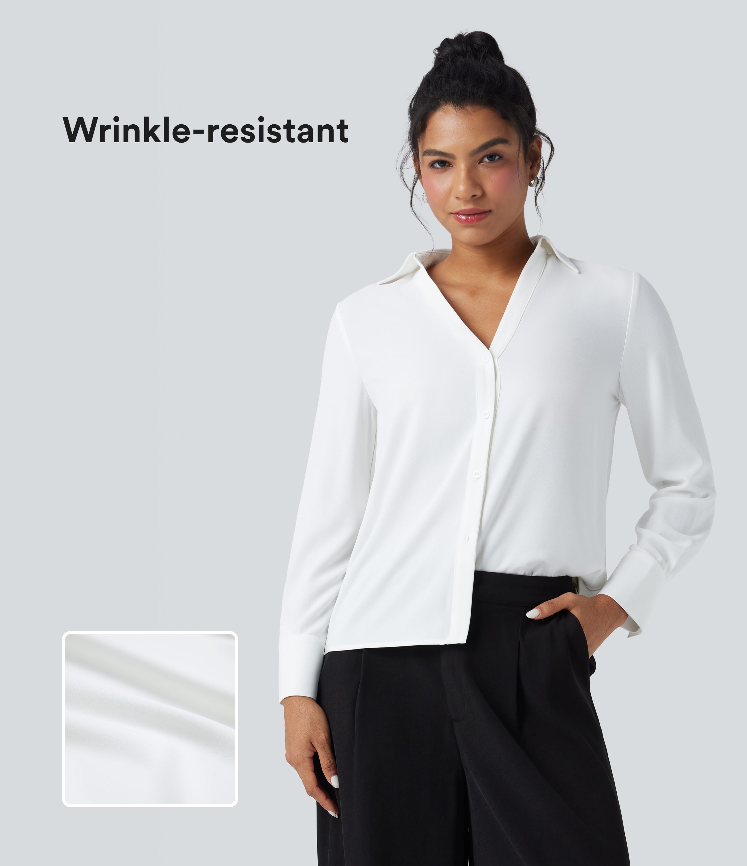 Wrinkle-resistant V-neck Long Sleeve Work Chiffon Shirt