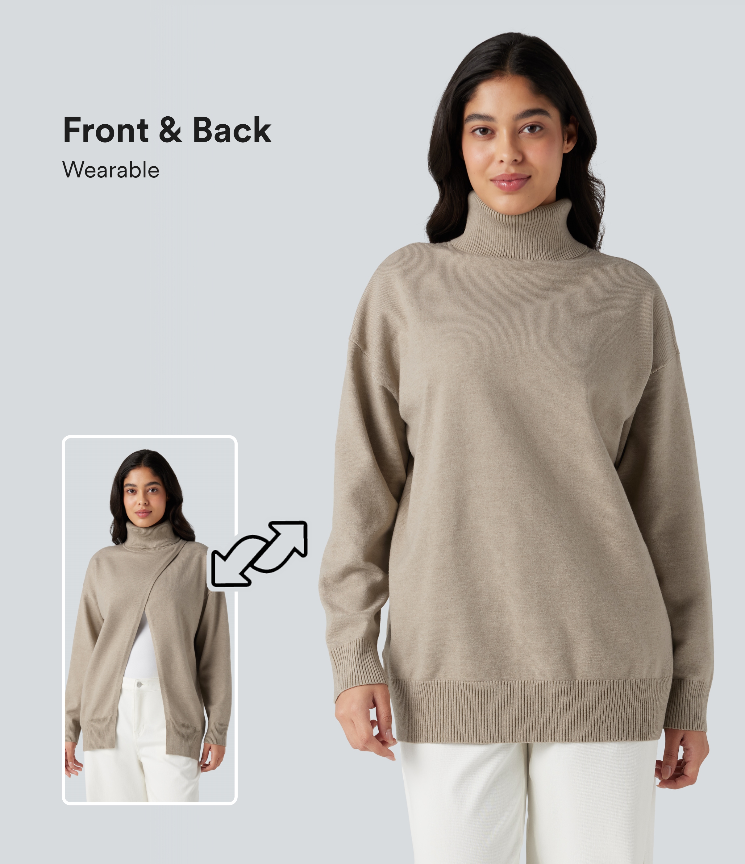 High Neck Long Sleeve Work Jumper-Front and Back Wearable