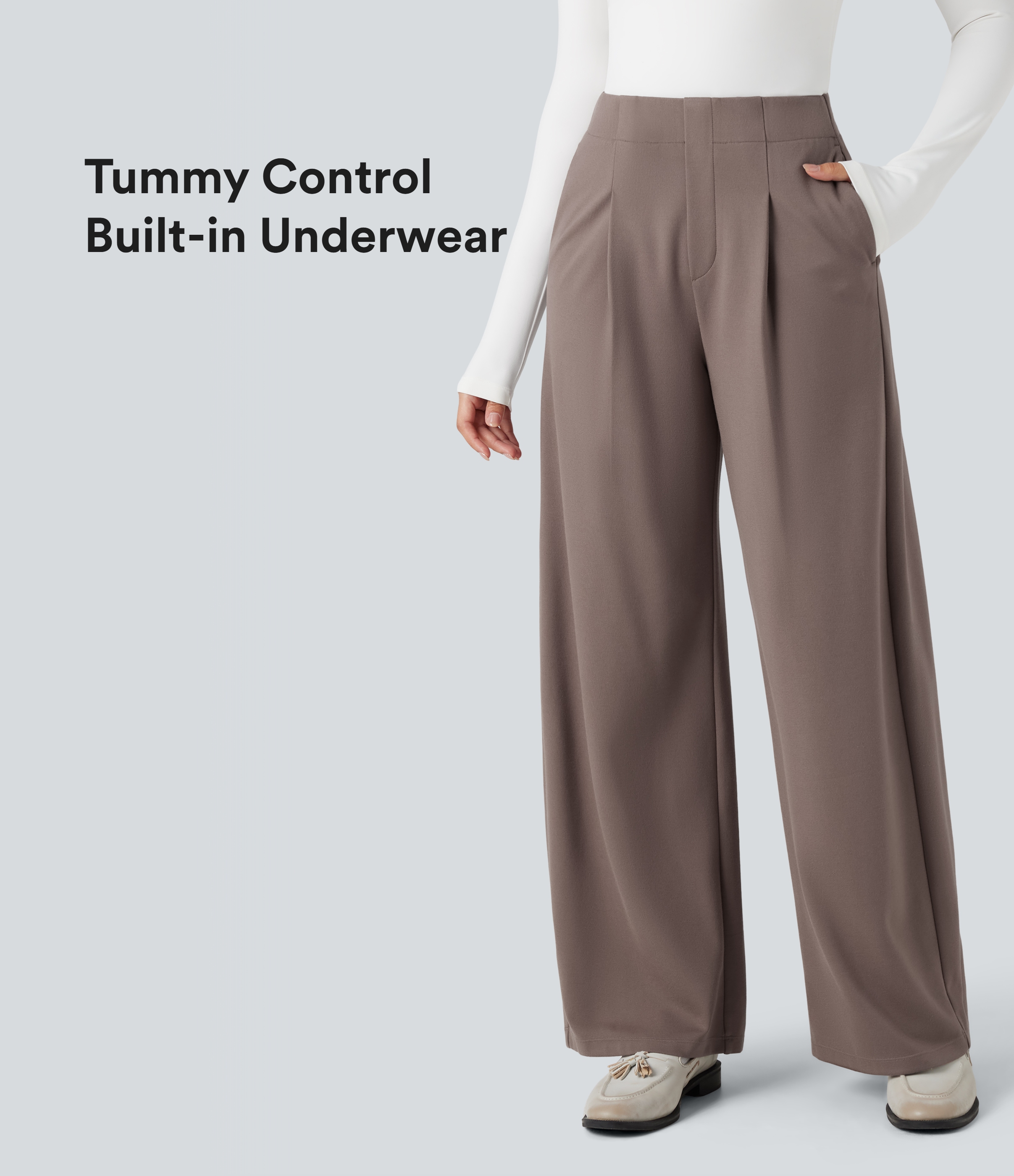 Halara Flex™ High-waisted Tummy Control Built-in Underwear Work Barrel Leg Pants with Pockets
