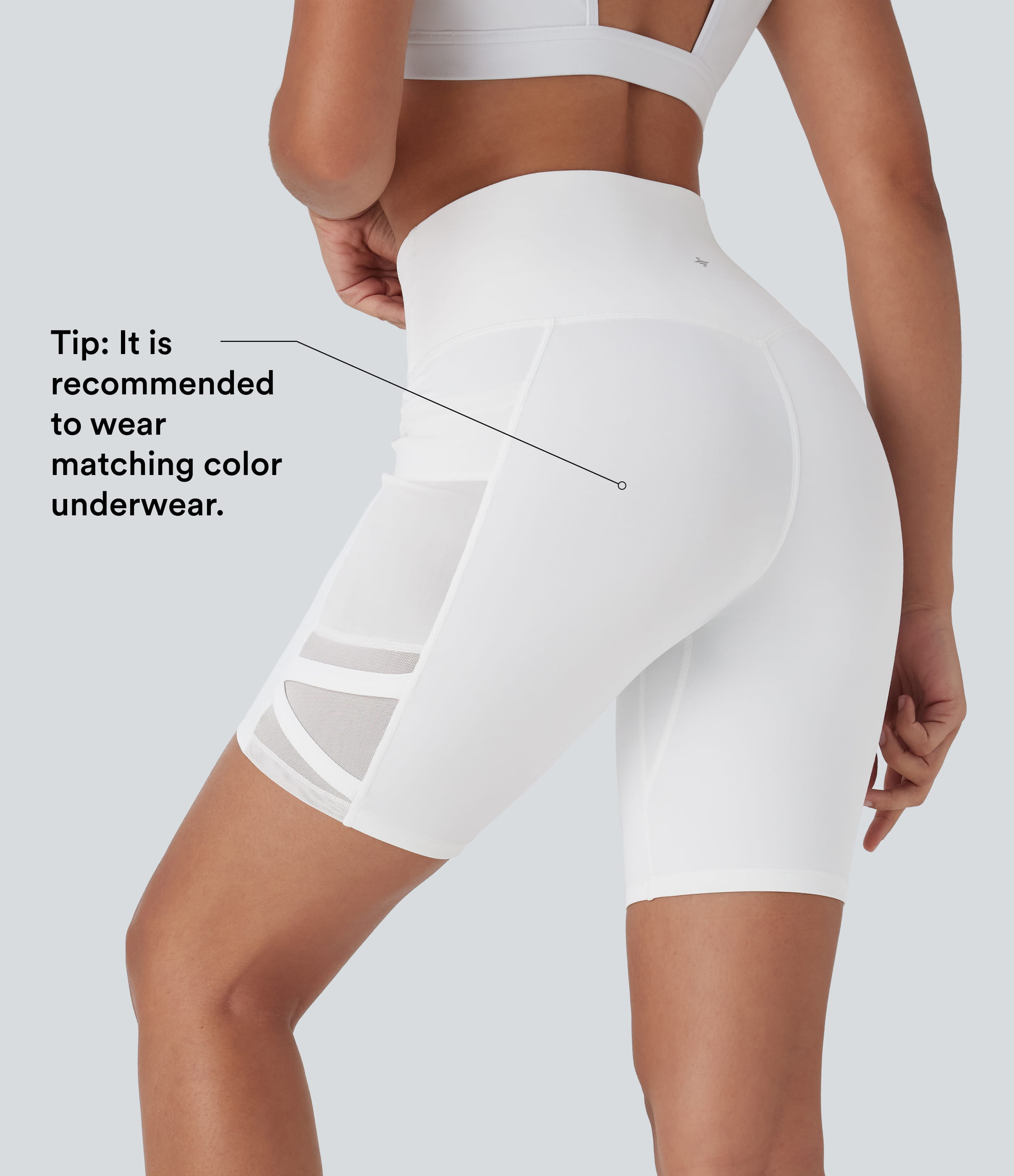 Blanco SpeedWave™ shorts de yoga y ciclismo de cintura alta con malla de contraste, de secado rápido, 7'' con bolsillos / 2