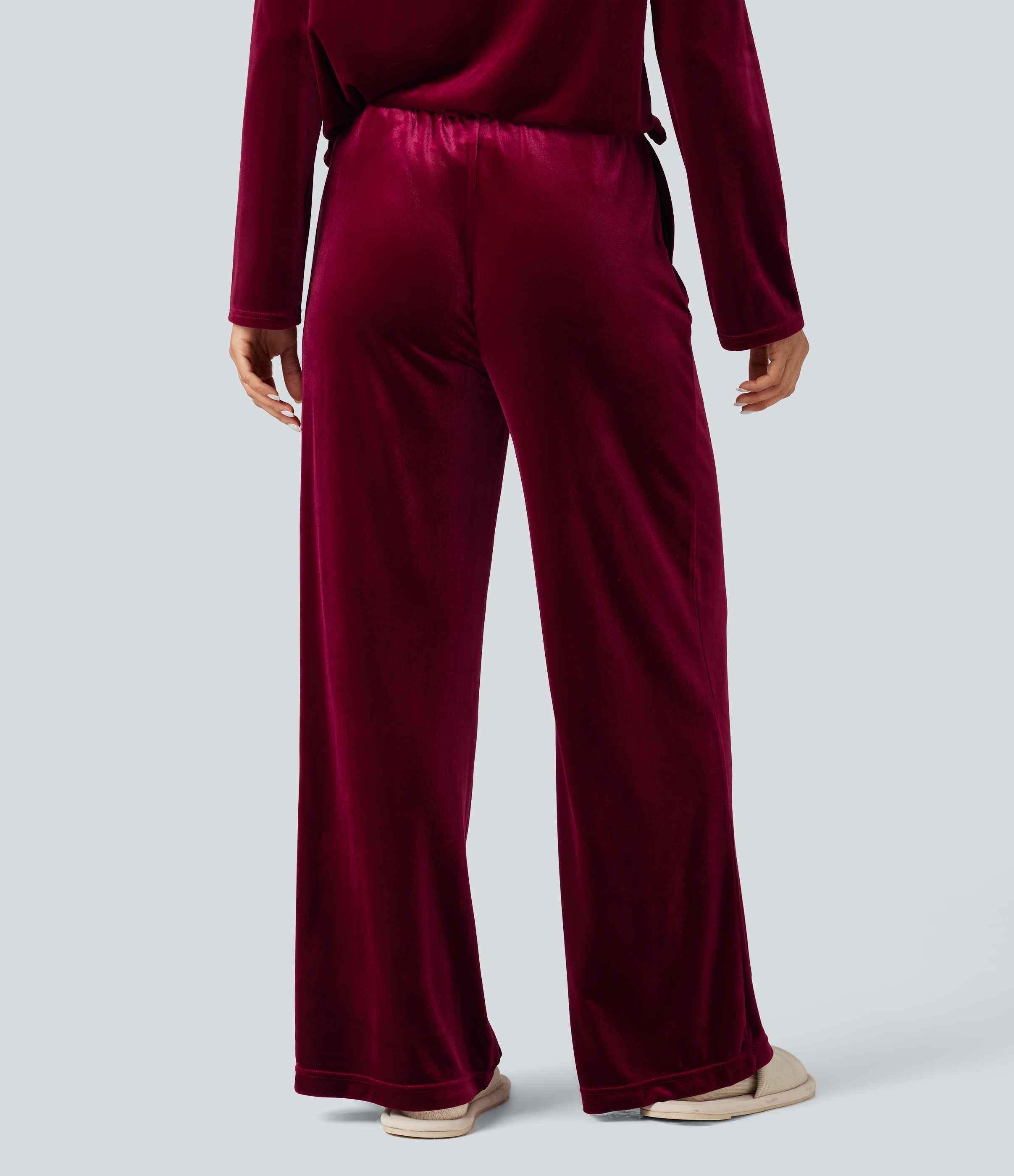 Sangria High Waisted Velvet Casual Baggy Lounge Pants with Pockets / 2
