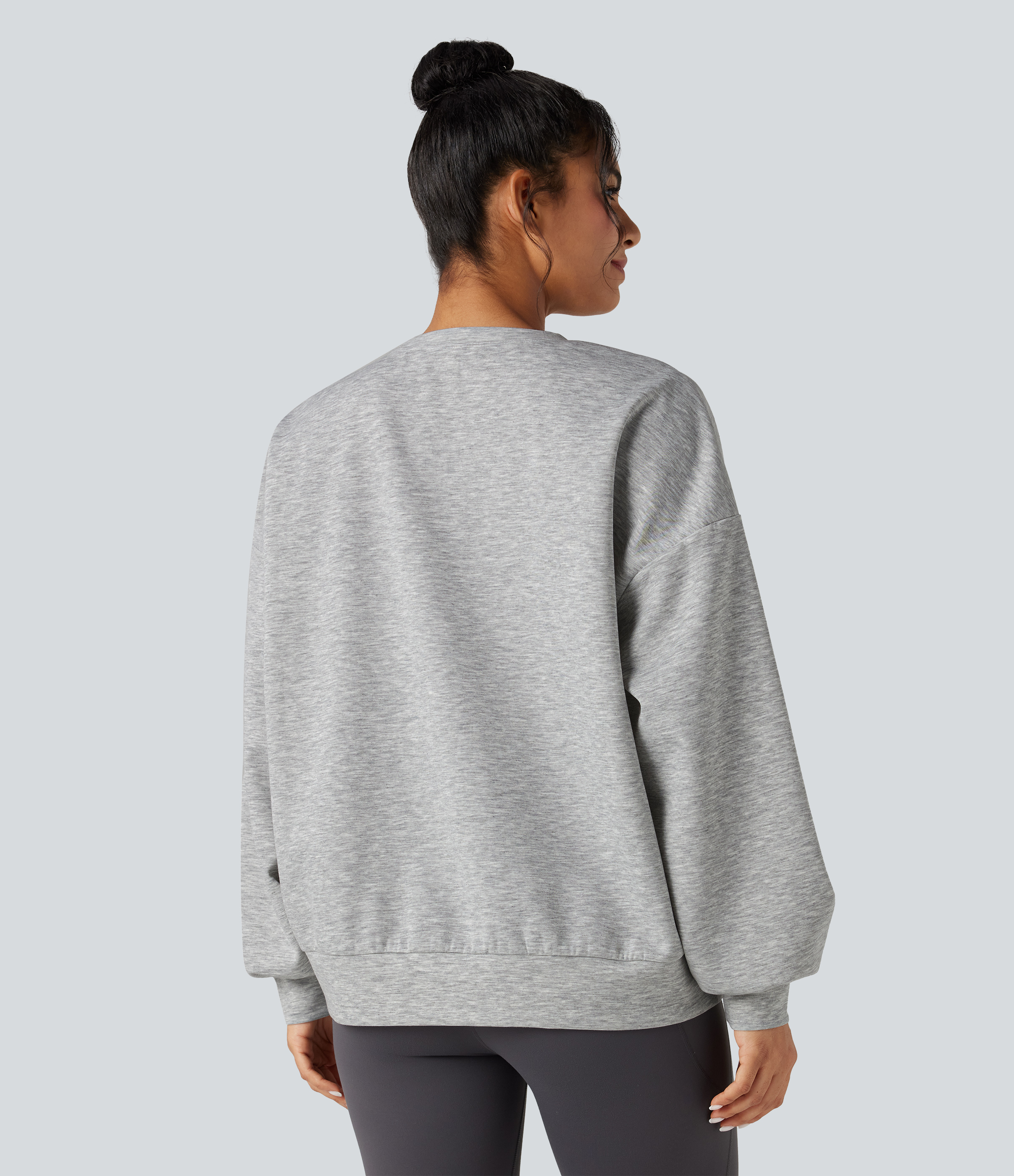 Fog Gray Sweat-shirt col rond manches longues coupe décontractée avec poches / 2