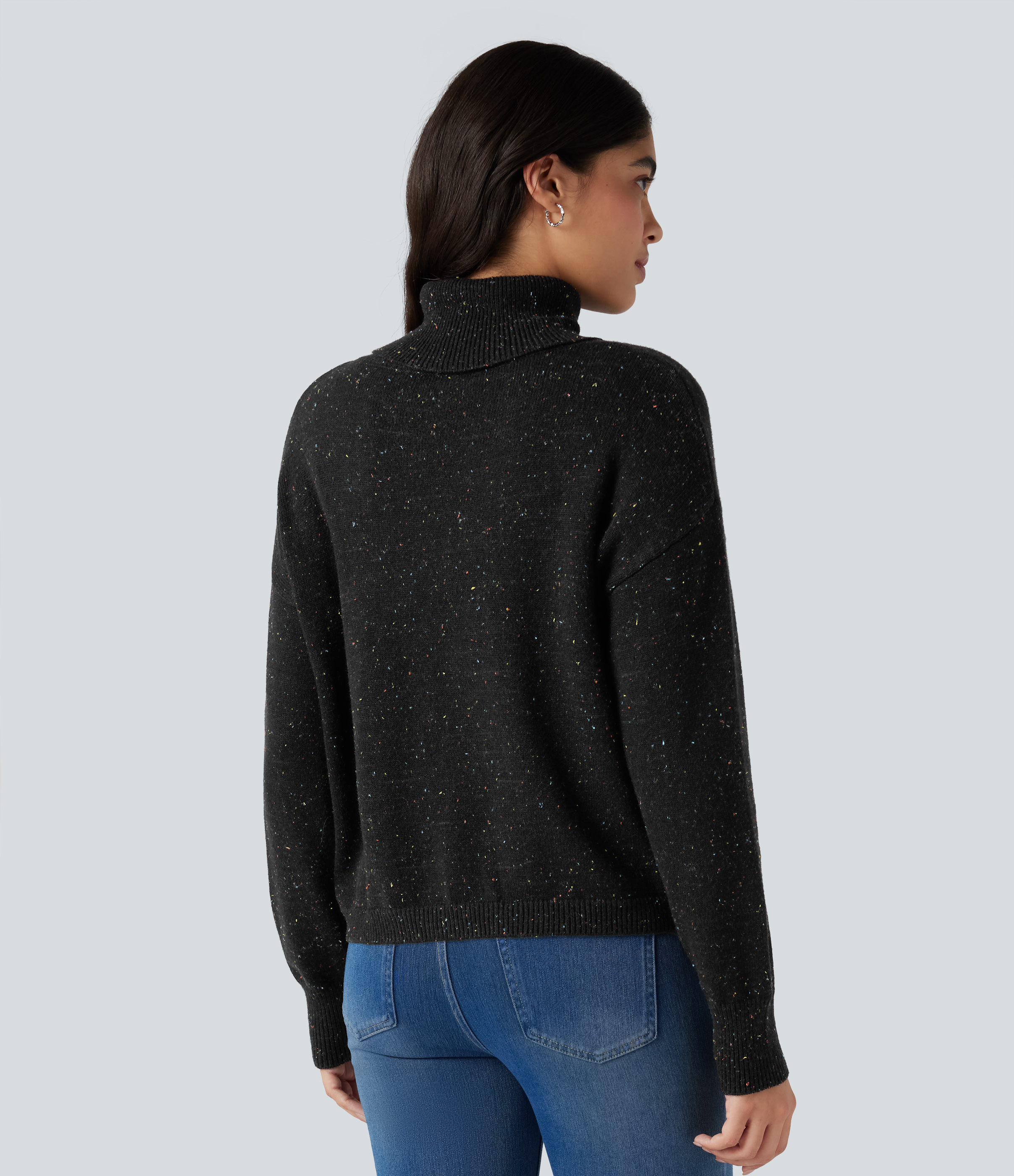 Black High Neck Long Sleeve Casual Sweater / 2