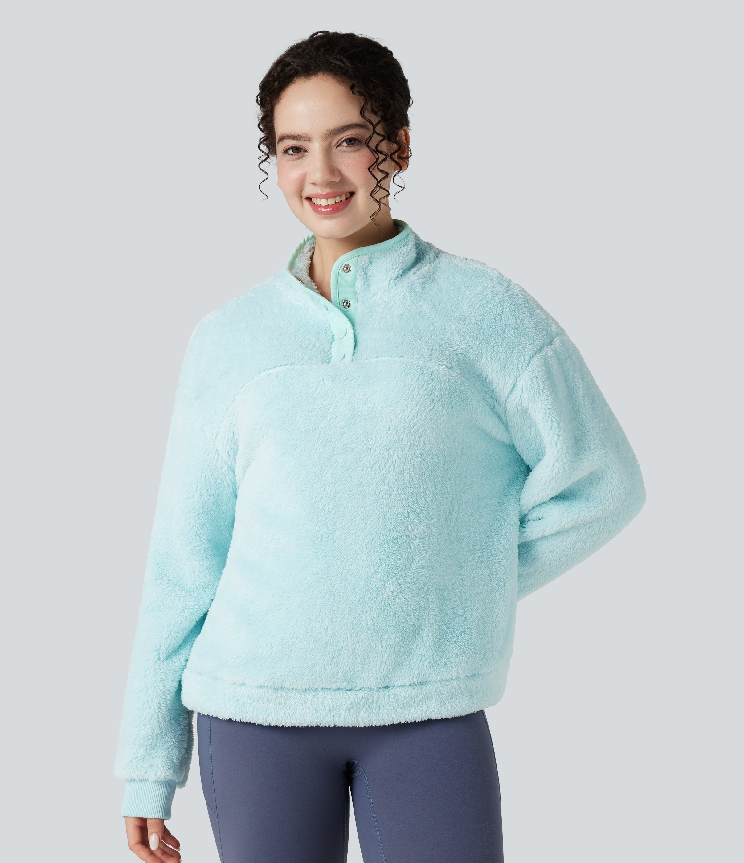 Stand Collar Button Casual Fleece Sweatshirt