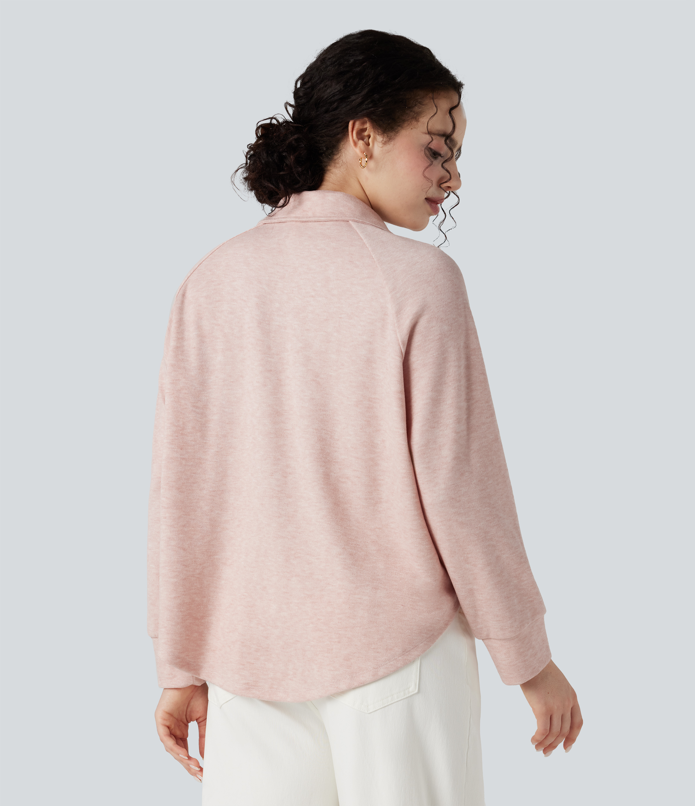 Morganite Sweatshirt mit Reverskragen und Raglanärmeln, langärmlig, High‑Low‑Saum, locker und lässig / 2