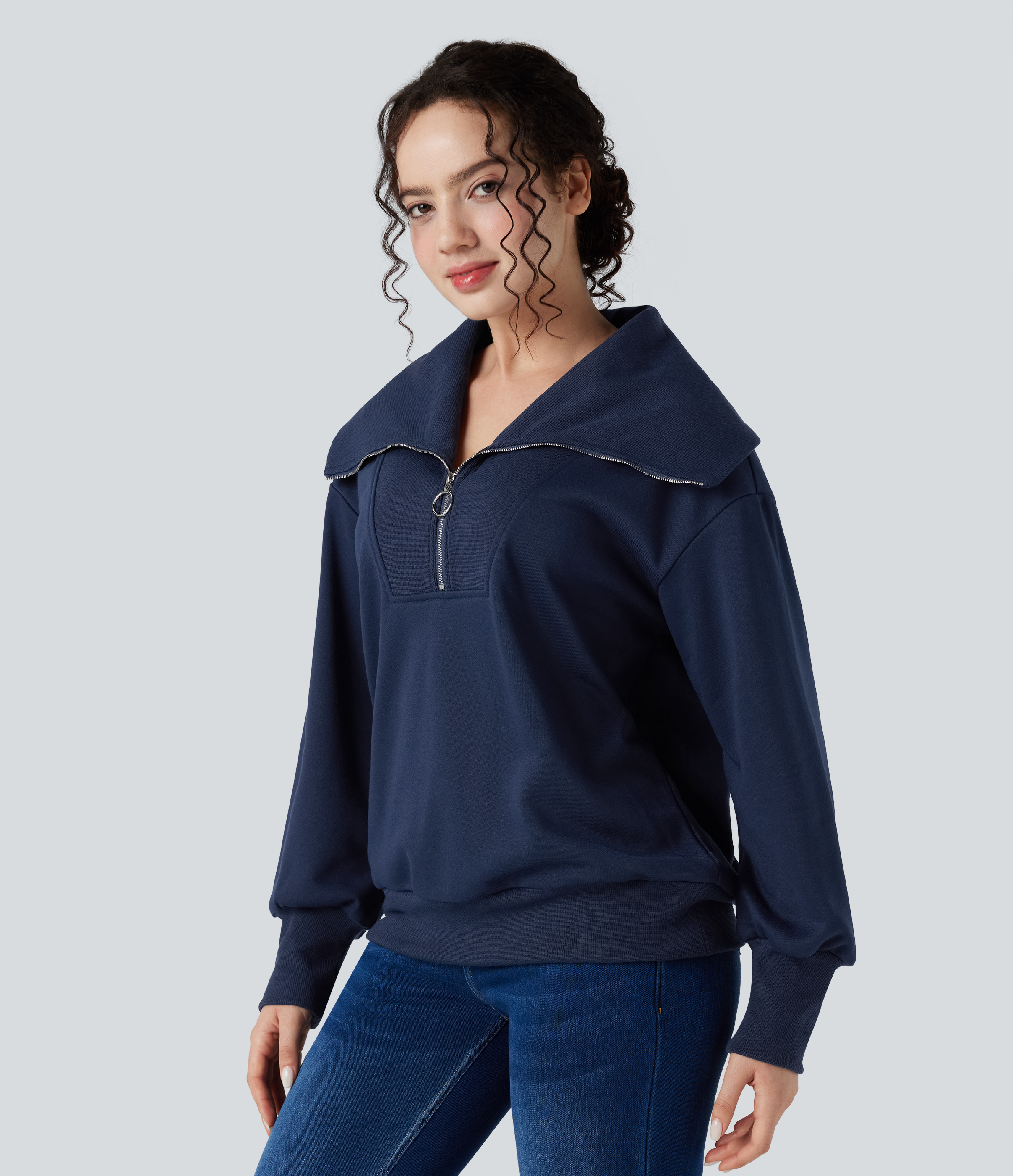 Women's Half Zipper Long Sleeve Relaxed Casual Sweatshirt - Halara
